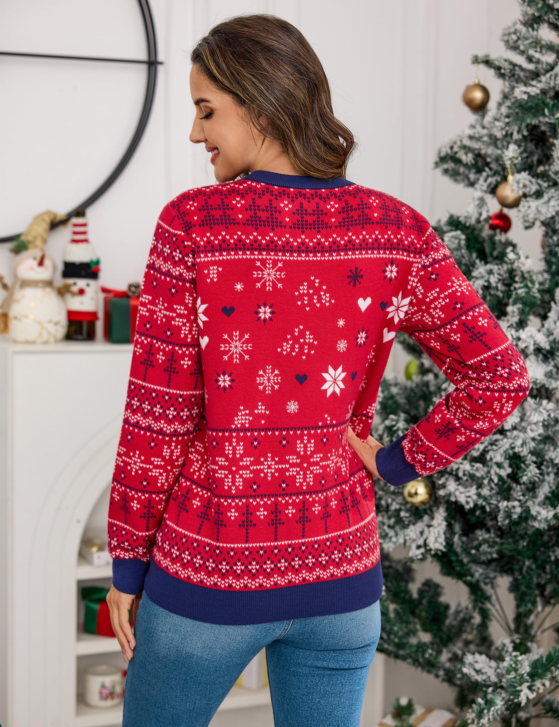 Litherday Maglione Natalizio Donna Maglioni di Natale Coppia Invernali Caldo Morbido con Motivo Renne Pupazzo di Neve Divertenti Pullover Maglioncino Natale