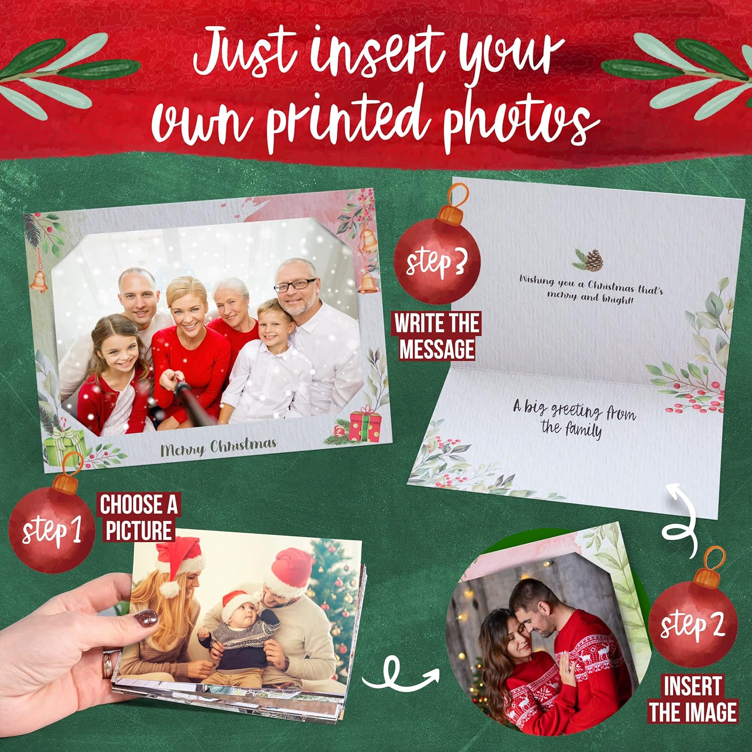 30 Pack Photo Christmas Cards With Envelopes - Photo Holiday Cards Cards Fits 4 x 6 Inches Image - Holiday Christmas Cards With Photo Insert In 5 Designs - Photo Insert Christmas Cards…