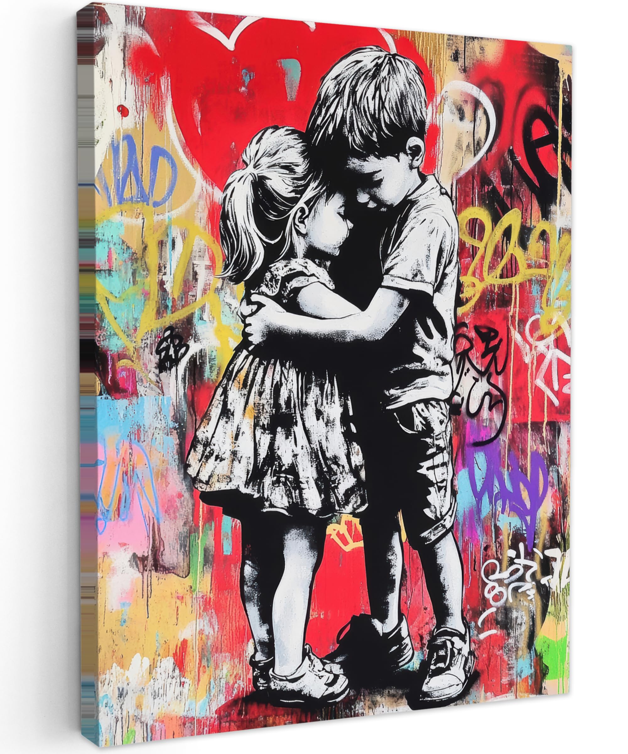 MuchoWow© Bilder 50x70 cm Wohnzimmer Deko Modern Wandbild Kunstdruck auf Leinwand Bild Schlafzimmer über Bett Room Decor Geschenke Graffiti - Schwarz und Weiß - Straßenkunst
