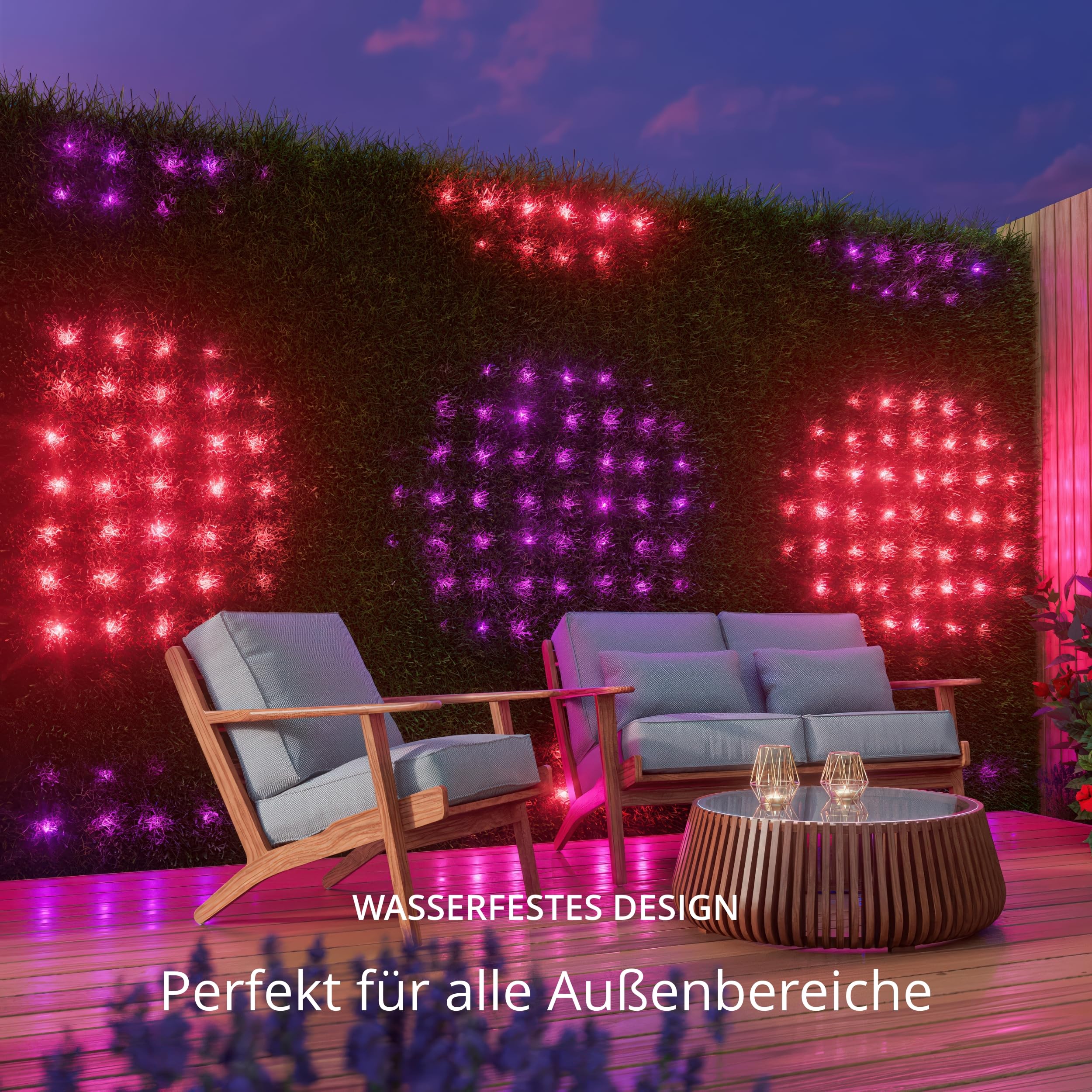 Twinkly Netzlichter, Flexibles LED-Gitter mit 260 RGB-LEDs, Lichtstreifen für Drinnen und Draußen, Kompatibel mit Alexa, Google Home, IP44, App-Steuerung, Transparentes Kabel, 1,2 m x 1,9 m