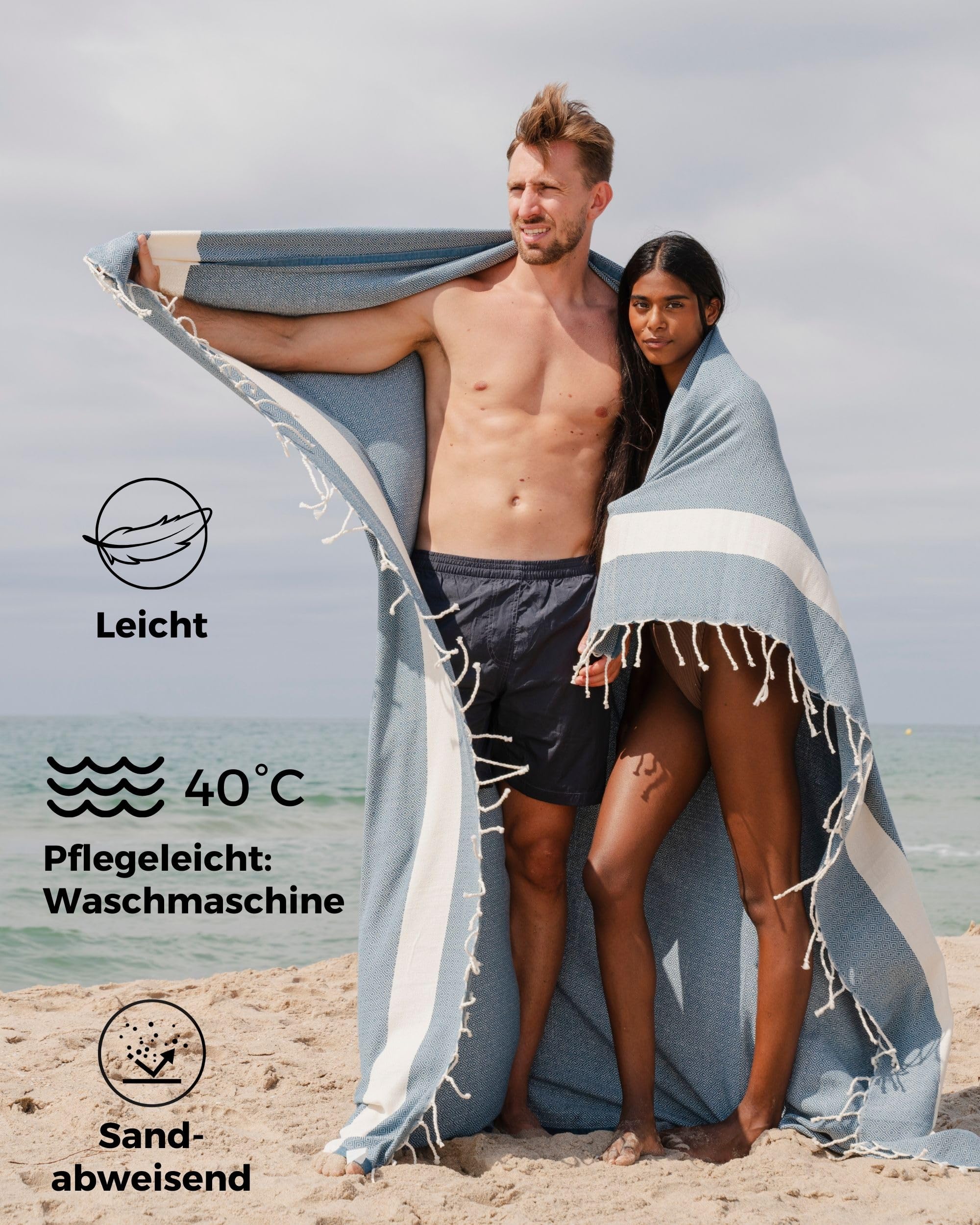 furora Holiday Strandtuch XXL 200x200 cm: Baumwolle, leicht dünn | Picknickdecke Stranddecke + Strandhandtuch Groß, Hamamtuch Saunatuch Damen Herren, Beach Towel Cotton Strandlaken, Urlaub Must Have