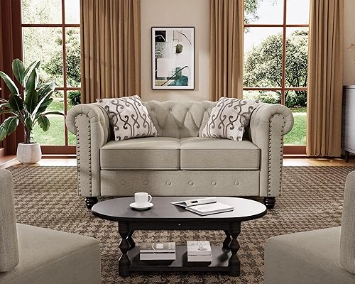 Classic Chesterfield Loveseat Set 60'', Tufted Loveseat Sofa Set with