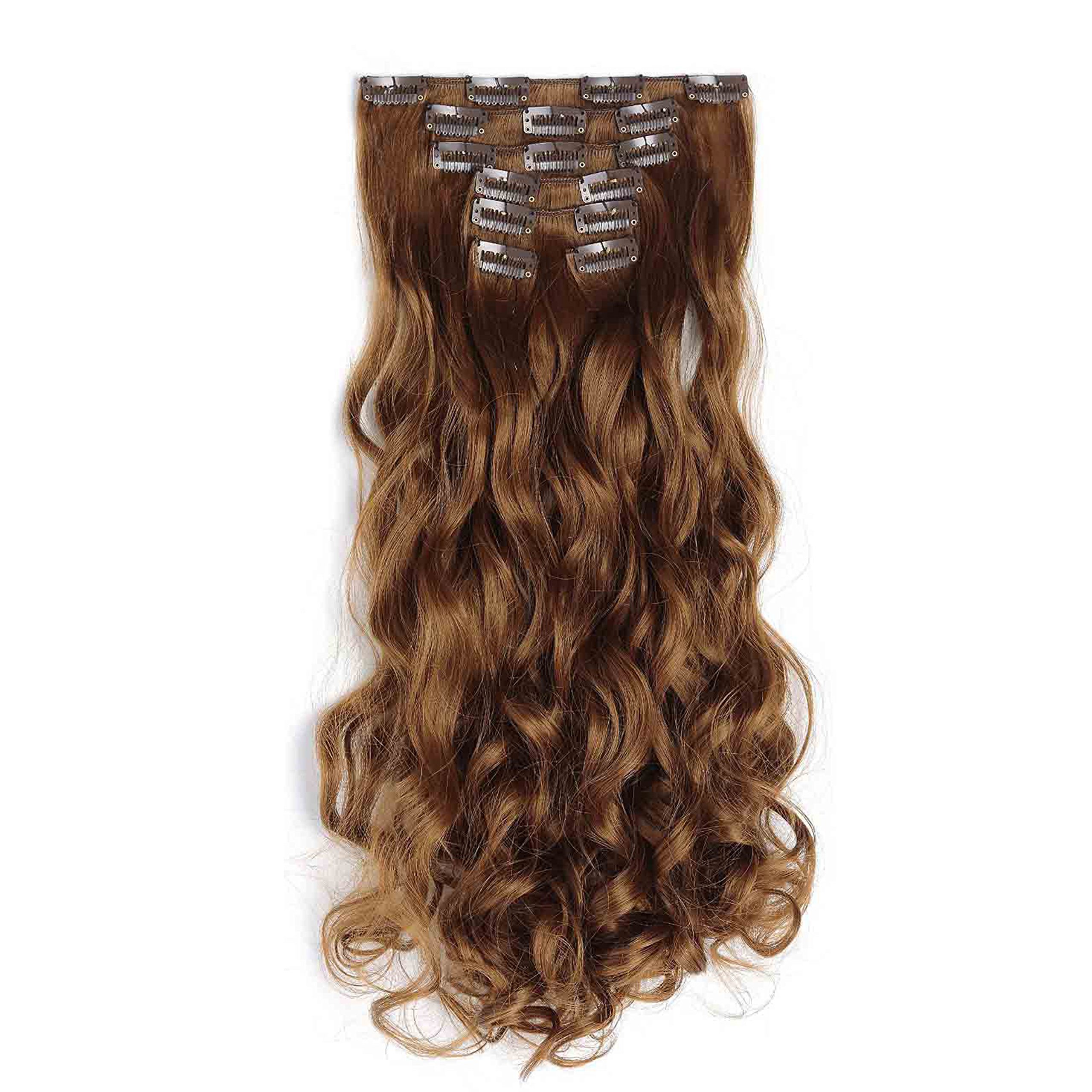 OneDor® 20" Curly Full Head Clip in Synthetic Hair Extensions 7pcs 140g (12#-Light Brown)