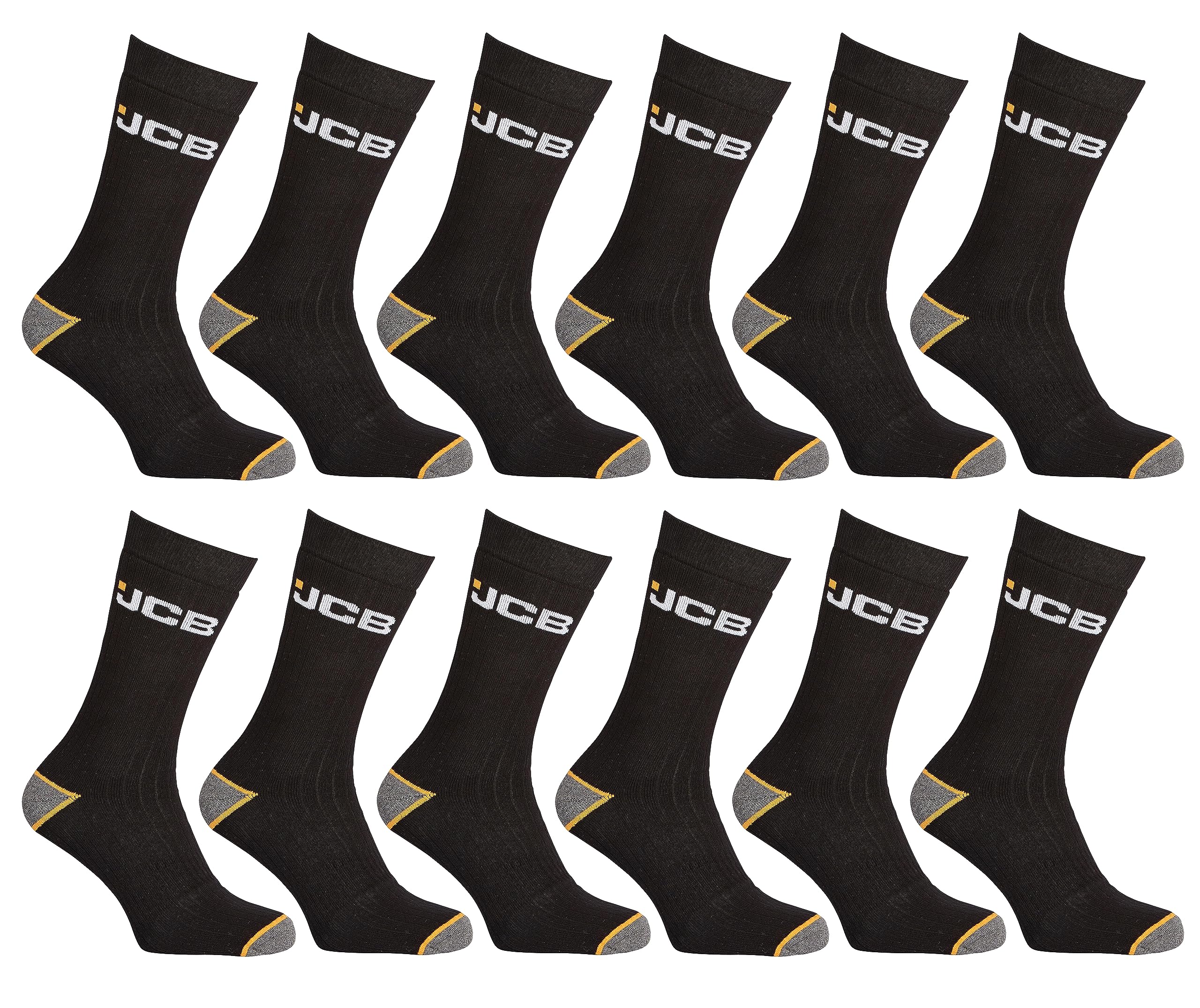 JCB Socks - Outdoor Activity Socks - 3 Pack - UK 6-8.5, Black - 12 Pair Pack