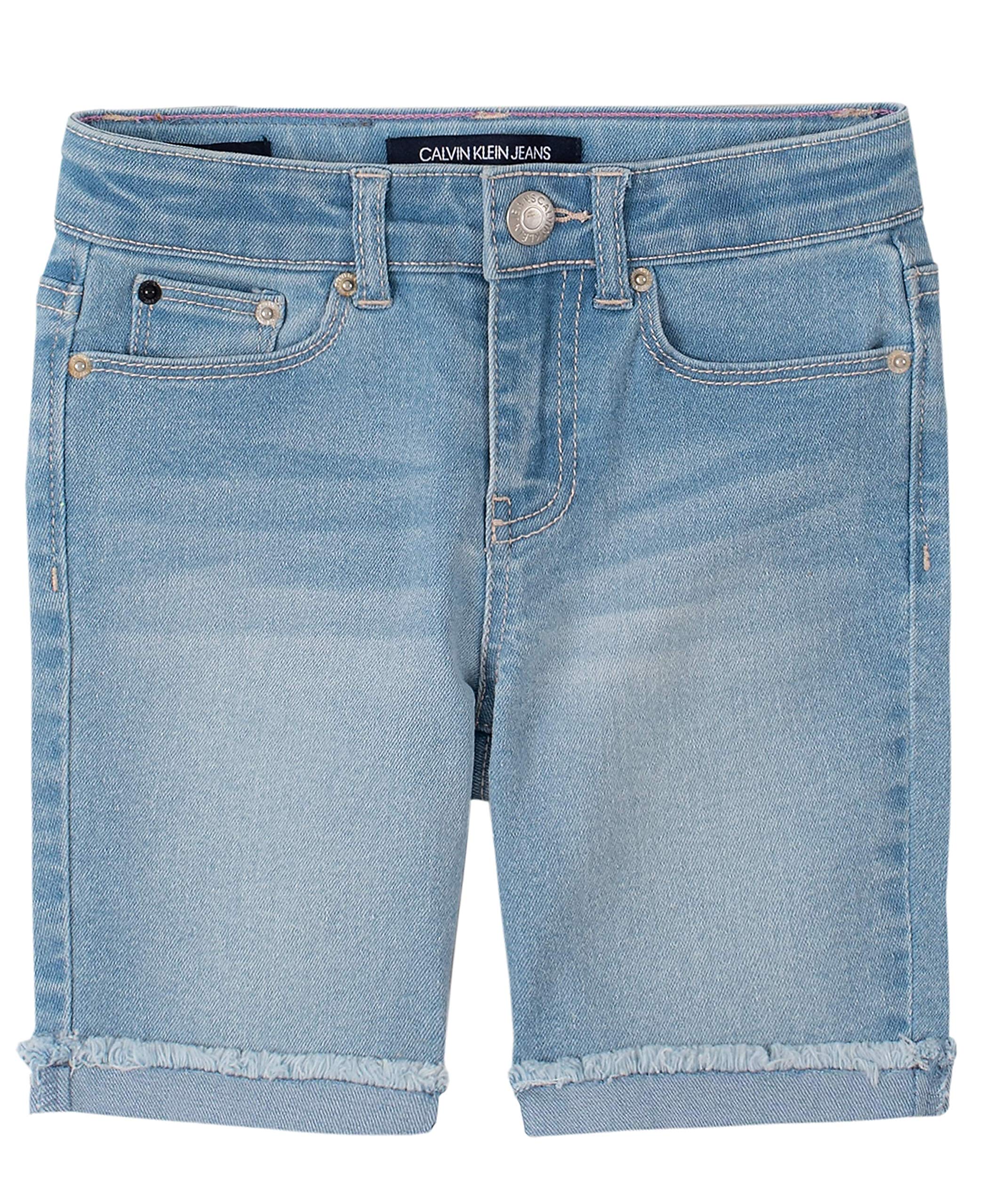 Calvin KleinGirls' Bermuda Jean Shorts, Stretch Denim, Skinny Fit, Roll-up Cut-Off Hem