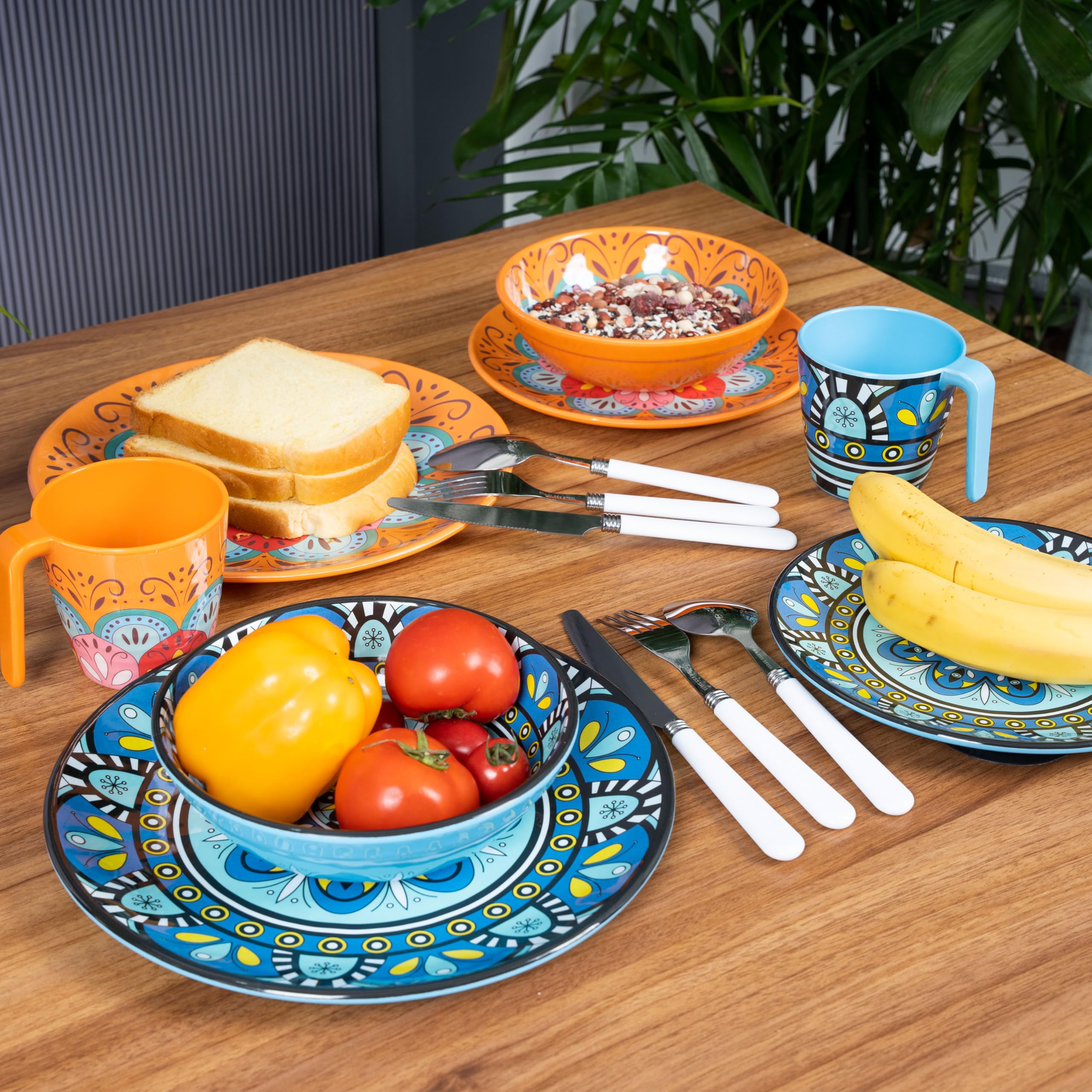 Melamin Geschirr Set Toskana Pastel für 4 Personen Mandala-Optik Spülmaschinengeeignet