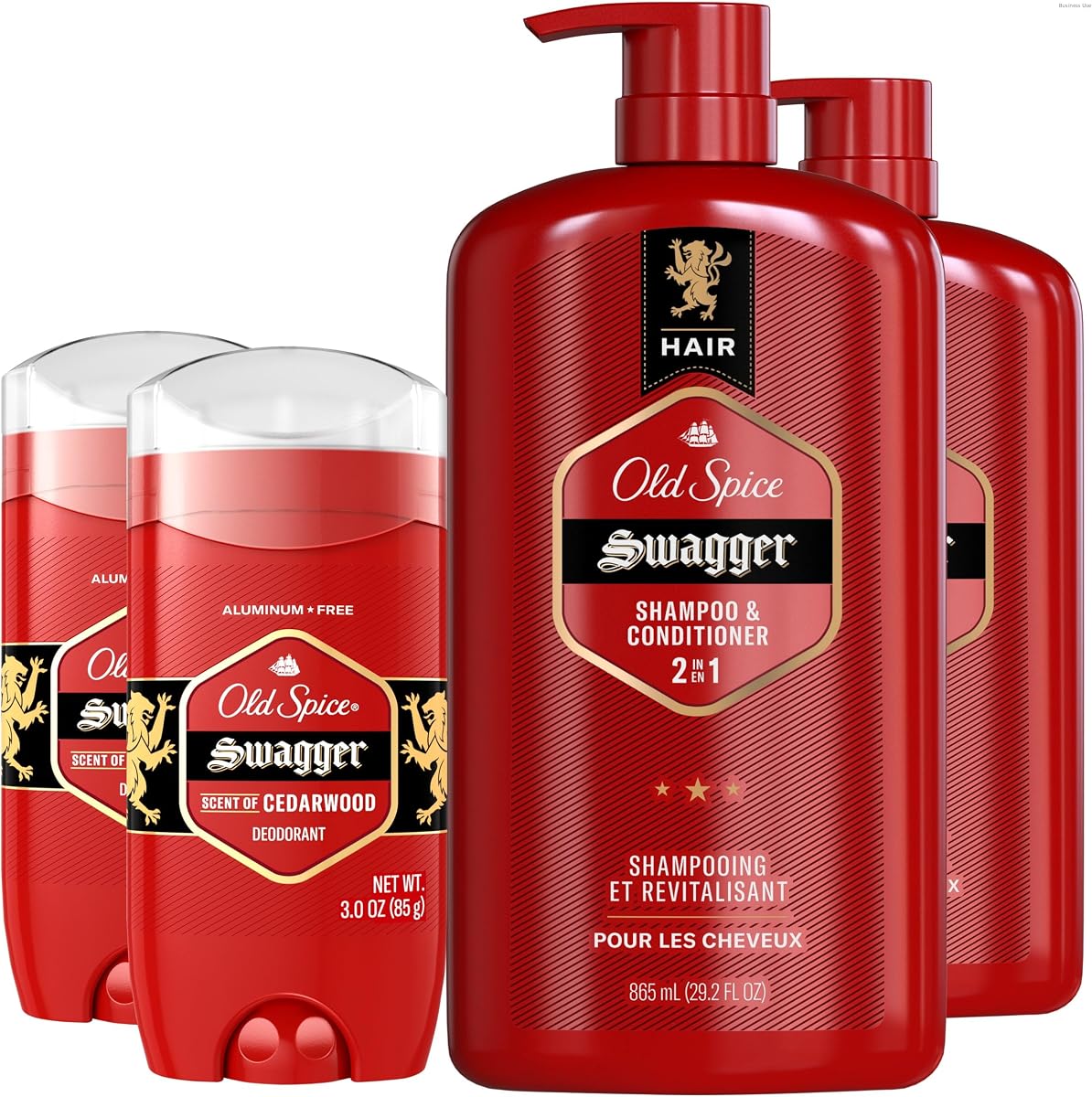 Old Spice Swagger Bundle for Men, Antiperspirant Deodorant Twin Pack + 2-in-1 Shampoo & Conditioner Twin Pack, Swagger with Cedarwood Scent, (Pack of 4)