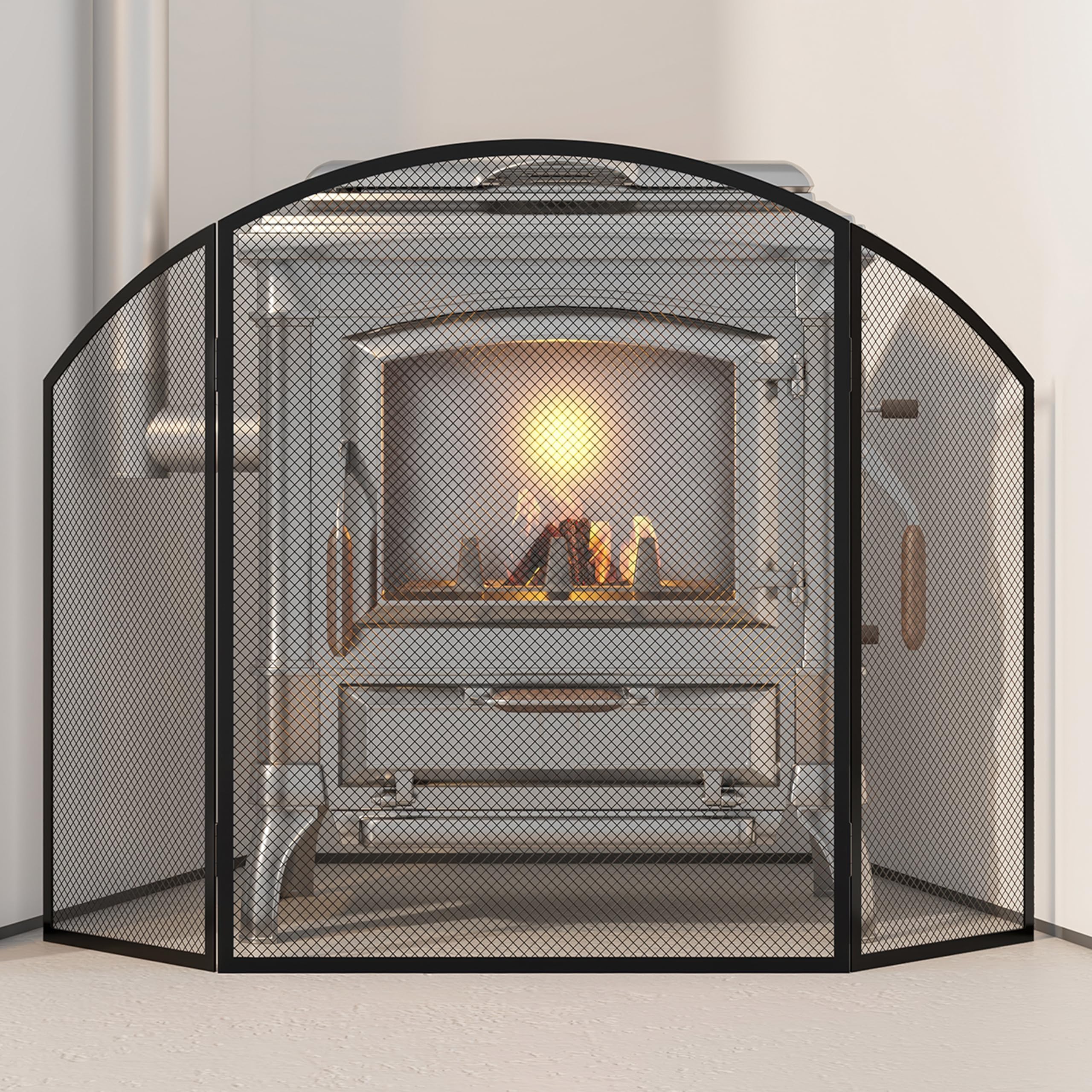 Kingson Rejilla de Protección para Chimenea Negra 96.5x61cm, Protección contra el Fuego para Estufas de Leña y Quemadores de Troncos, Protección contra el Fuego para Bebés, Protección contra el Fuego