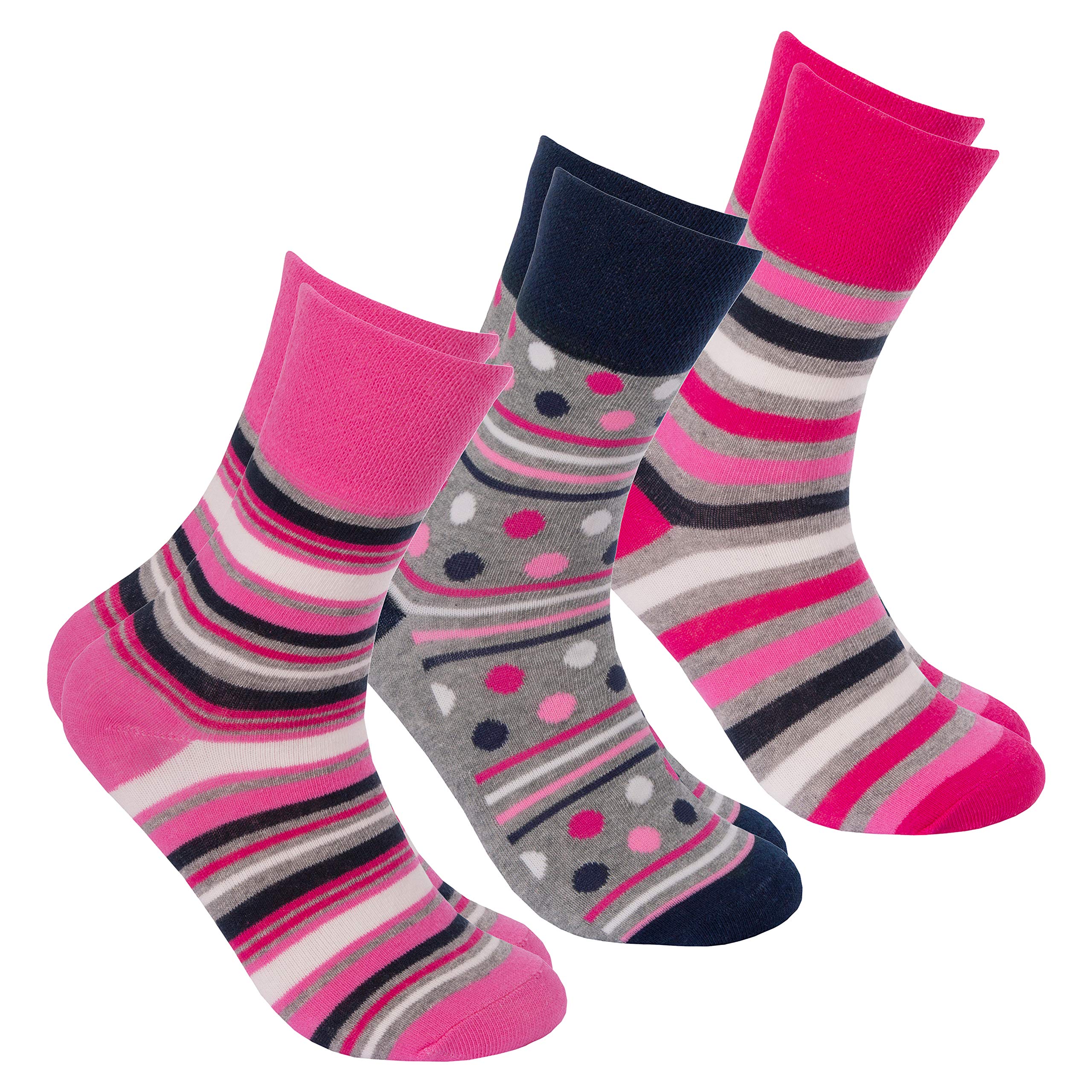 Metzuyan Ladies Diabetic Socks Non Elastic Loose Top Cotton Rich Pink 4-8