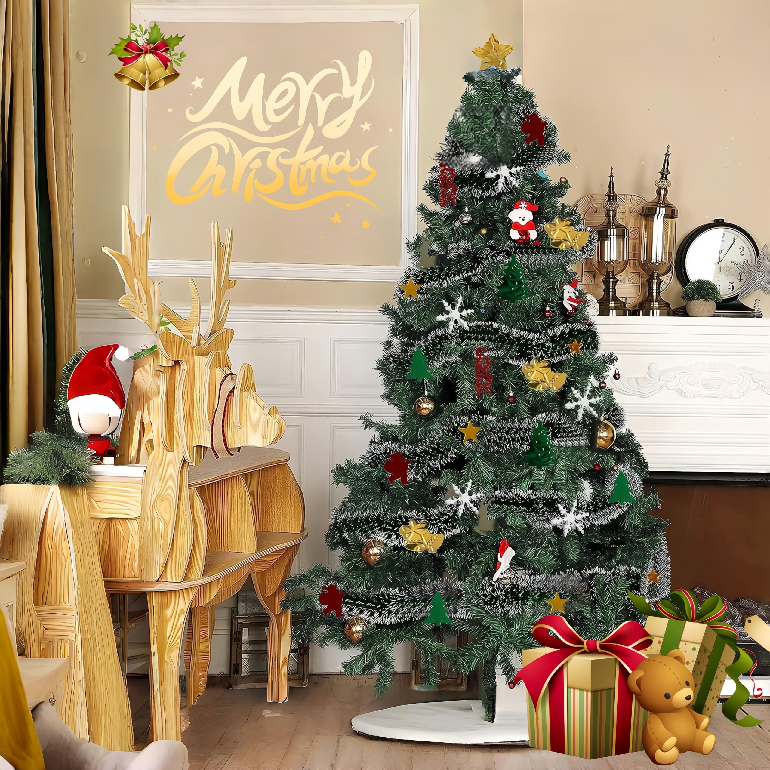 4PCS Guirnalda de espumillón Navidad, 2M Guirnalda de Navidad para Arbol, Espumillón Árbol Navidad, Guirnalda Arbol Oropel Navidad para Chimenea, Escalera, decoración navideña (Verde/Blanco)
