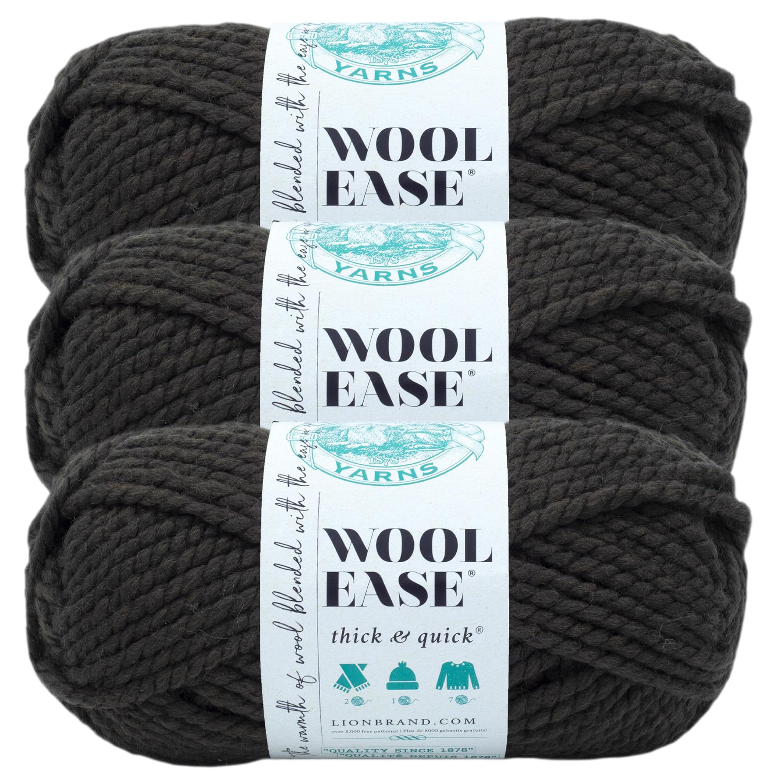 Lion Brand Yarn Wool-Ease Thick and Quick Yarn, Soft and Bulky Yarn for Knitting, Crocheting, and Crafting, 3 Pack, Black Walnut
