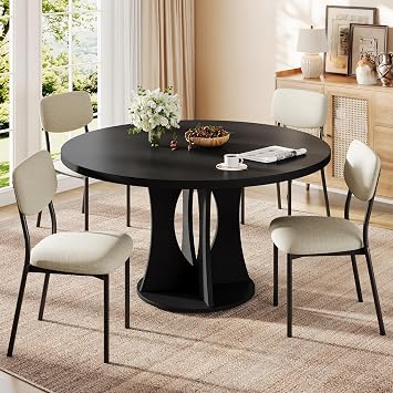 Feonase 47.2" Round Dining Table Set for 4 with Stackable Dining Chairs