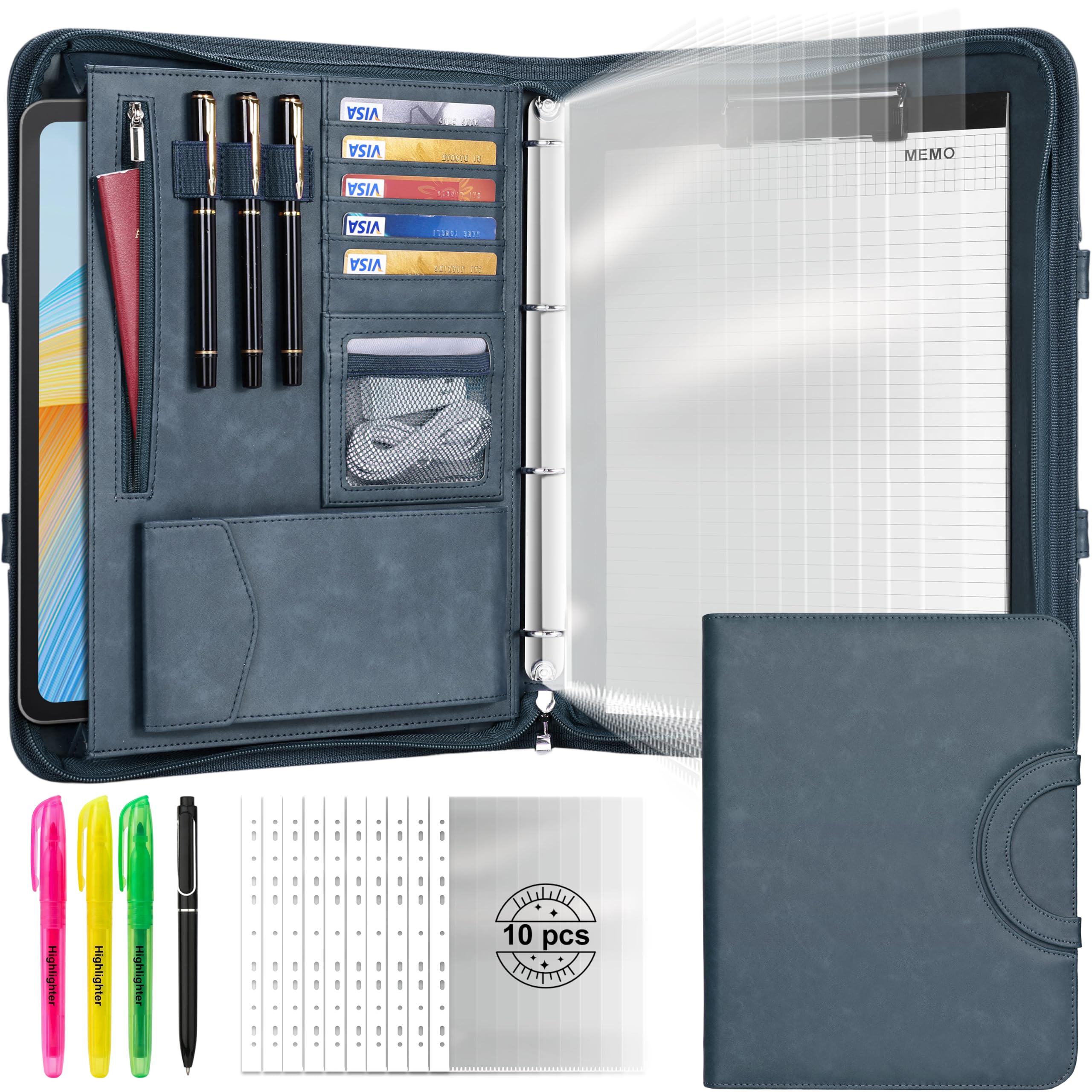 LUYRIAK Portfolio Folder A4 with Magnetic Handle Conference Folder Blue
