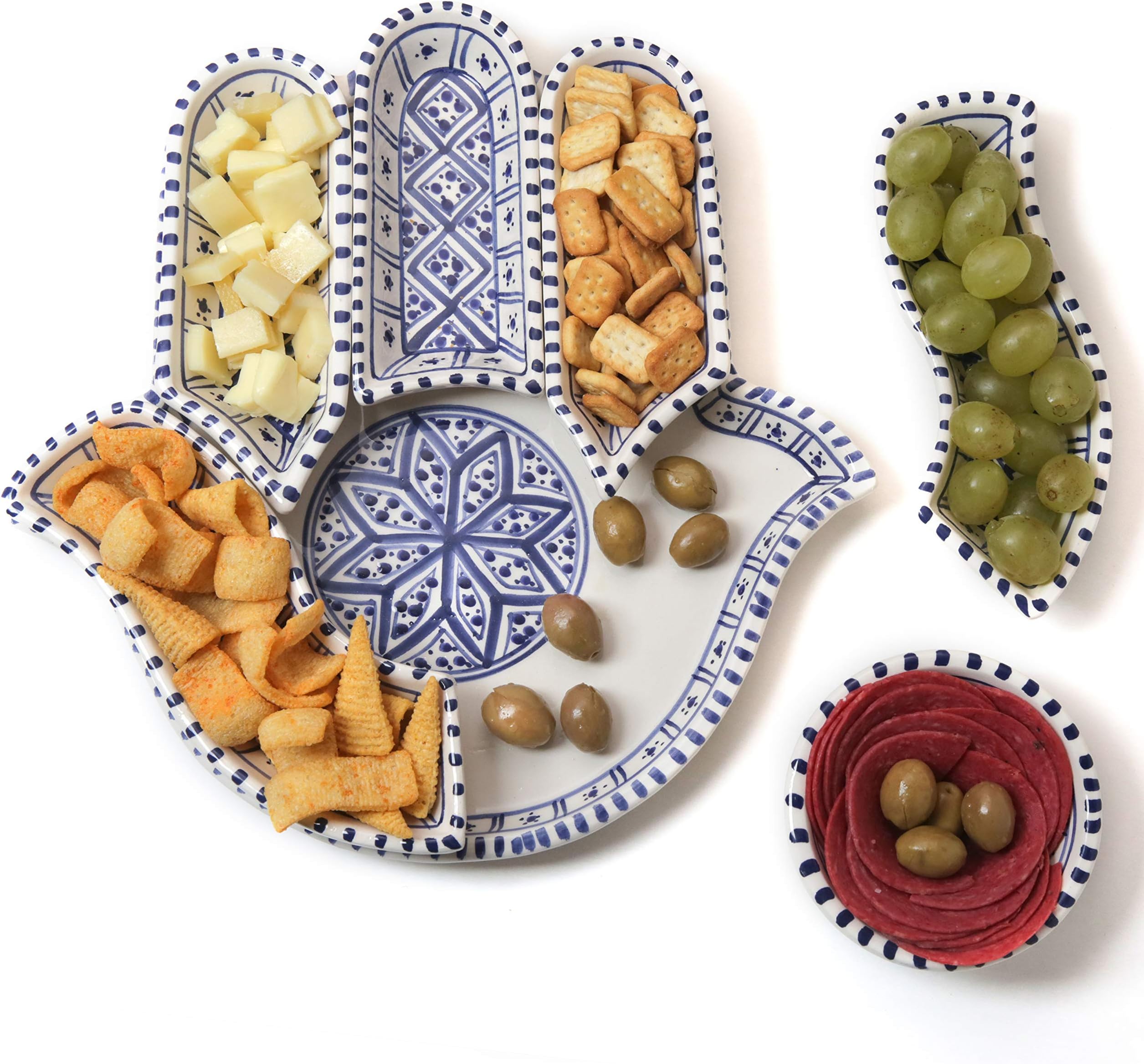 Blue Hamsa Plate-Hamsa Serving Dish-Serving Plate-Chip and Dip Set-Chanukah Gift-Perfect Hostess Gift-Housewarming Gift-Engagement Gift-Unique Wedding Gift-Hamsa Gift-Teacher Gift