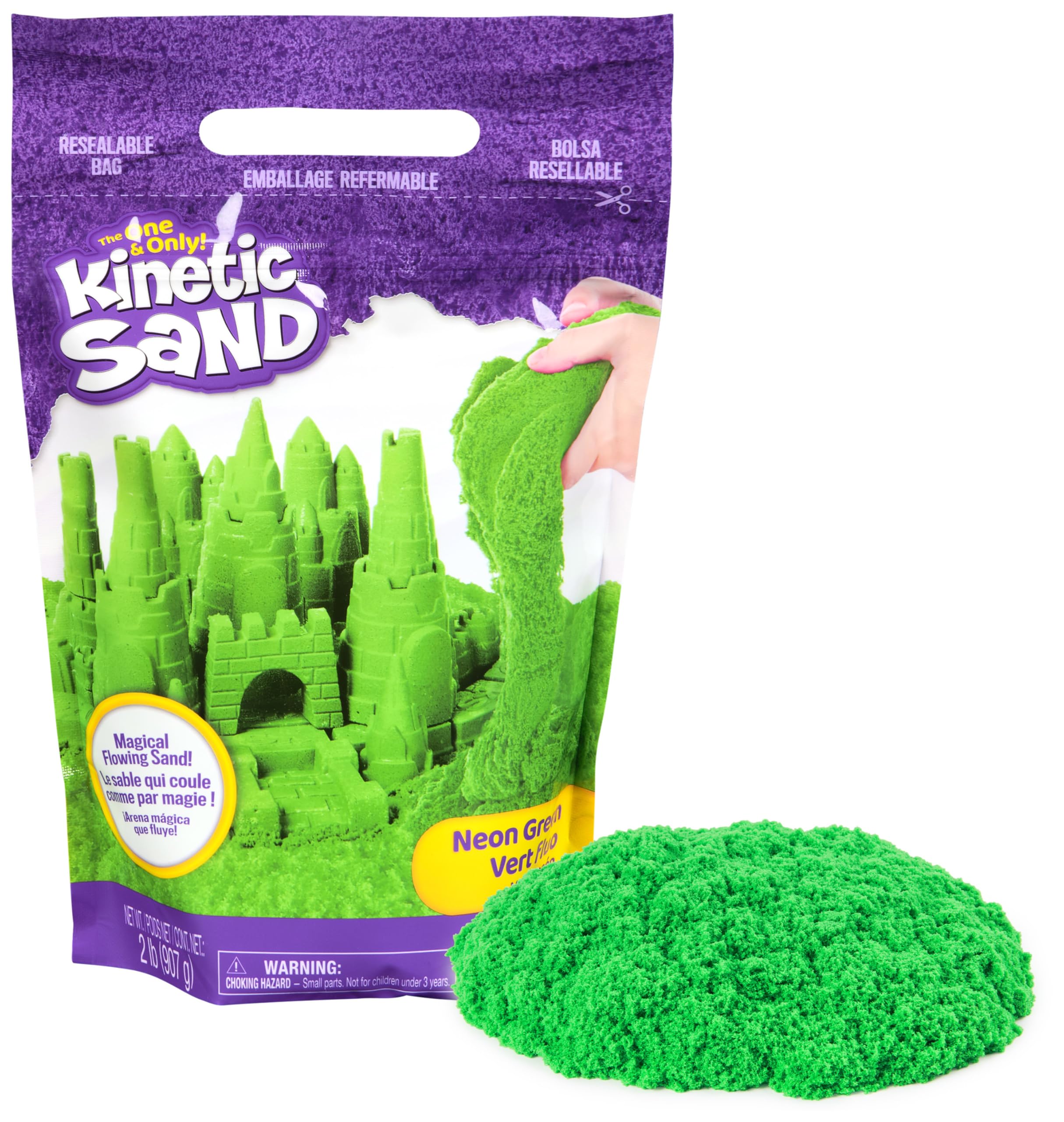 Kinetic Sand - Magic Sand – 910 g of Green Sand for Mixing, Molding and Creating – Craft Kit for Kids – 6061463 – Toys for Children 3 Years +