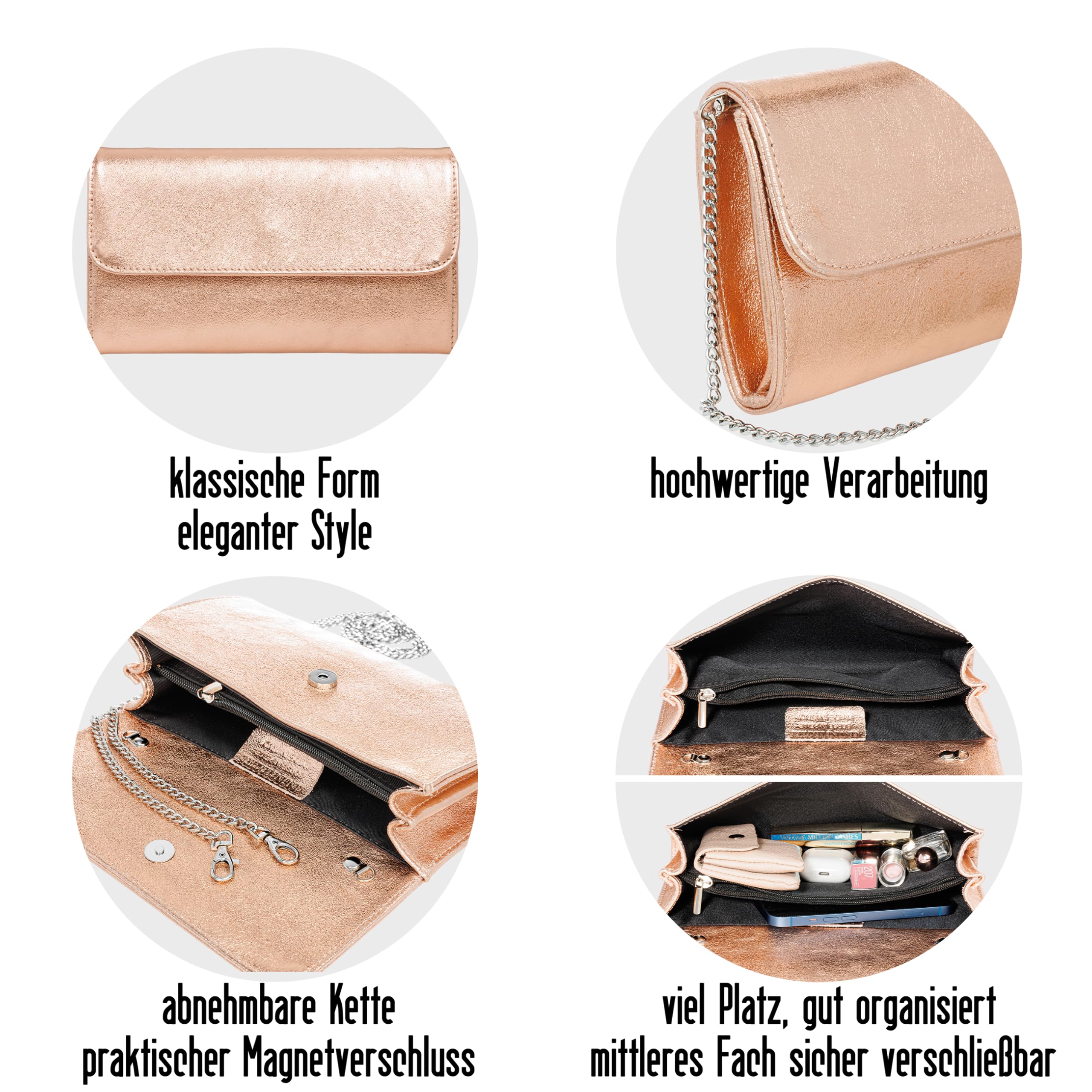 Caspar Echt Leder Clutch Abendtasche Damen Handtasche aus Wildleder im Metallic Stil - PREMIUM LINE - Modell No.779 - Made in Italy