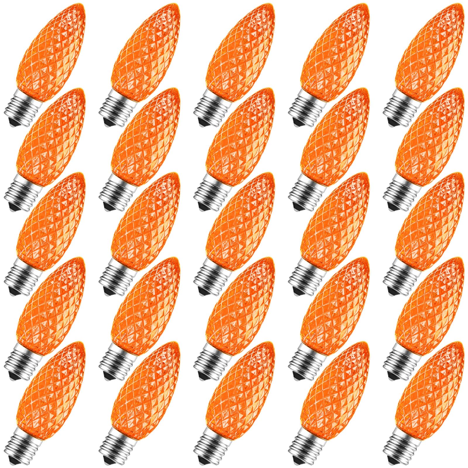 Brightown 25 Pack C9 Led Replacement Halloween Light Bulb Orange C9 Shatterproof Led Bulb for Halloween String Light