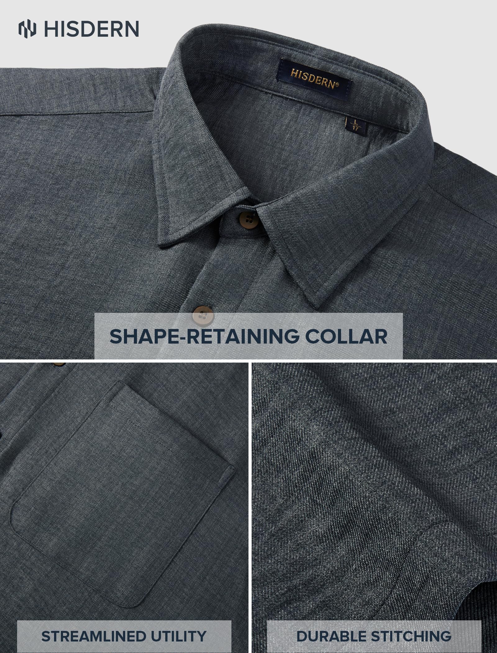 HISDERN Camicia Lino Uomo Maniche Corte Abbottonata Misto Lino Cotone vestibilità Regular Camicia Estiva da Spiaggia Casual con Taschino