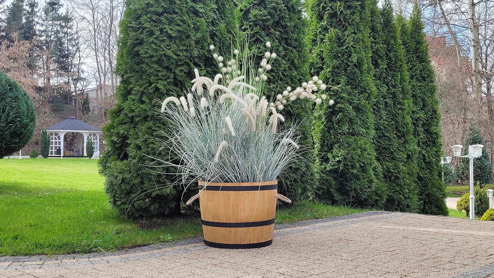 weeco Barile in legno come vaso per fiori, un vaso in legno da mezzo botte 40 x 49 cm.