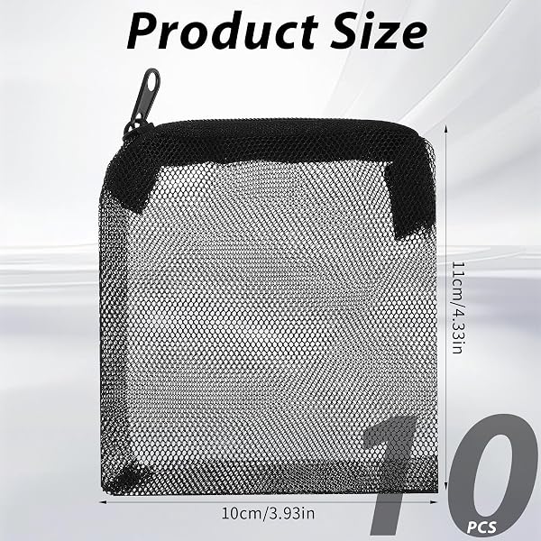 Lot de 10 sacs filtrants d'aquarium - 11 x 10 cm - En maille filet - Avec fermeture éclair - Mini sac en maille - Pour aquarium - Charbon actif - 2