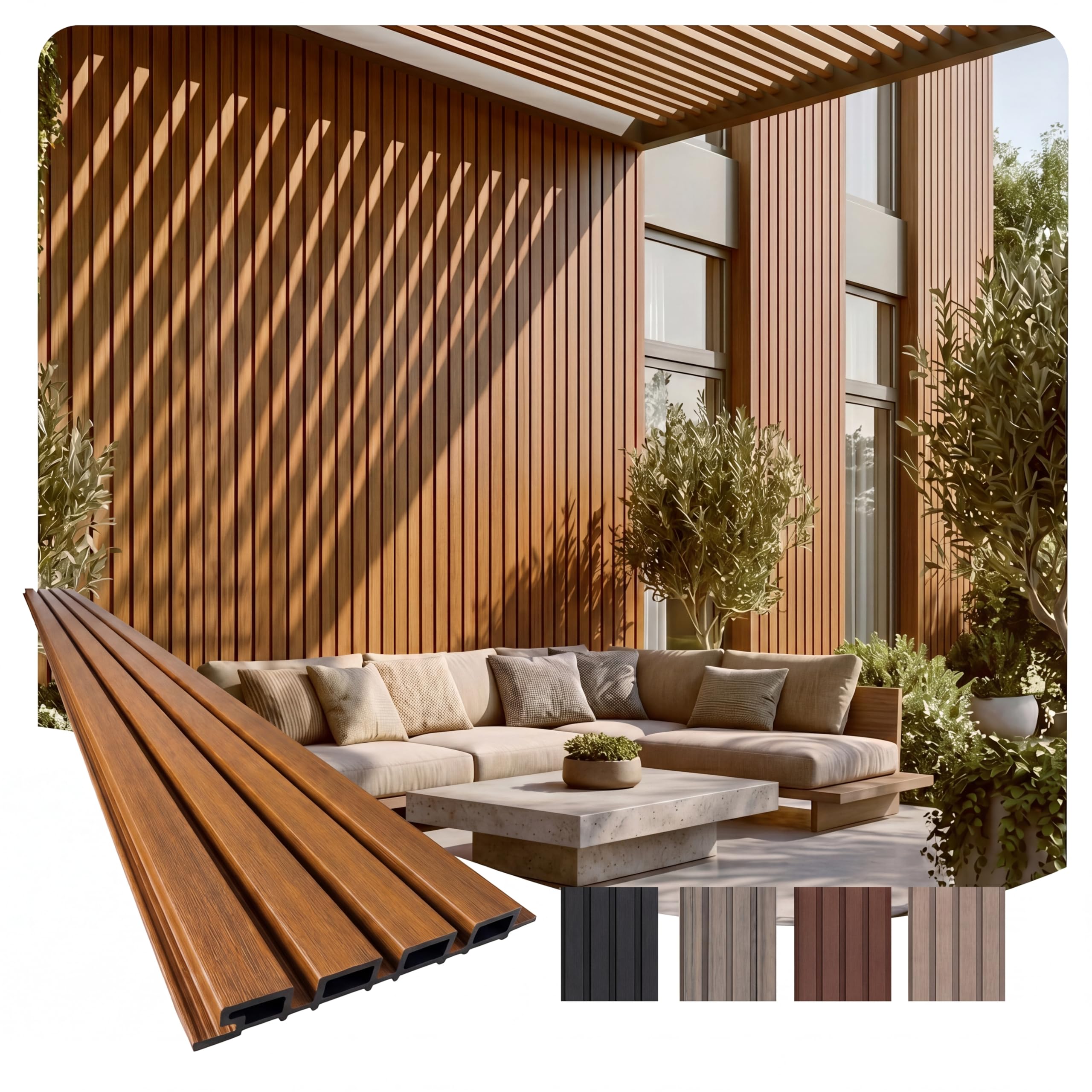 WPC Exterior Wall Slat Panels Light Walnut Black