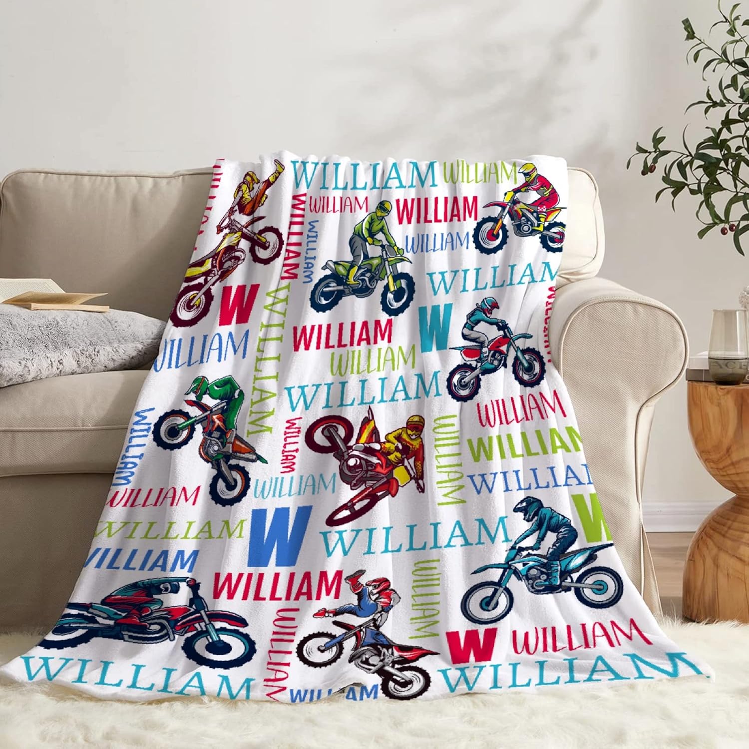 Personalized Dirt Bike Blanket Blanket for Boys, Custom Motorcycle Blankets for Girls, Dirt Bike Gifts Birthday Chirstmas Gifts Soft Plush Blanket for Couch Bed M 60"x50" for Teen
