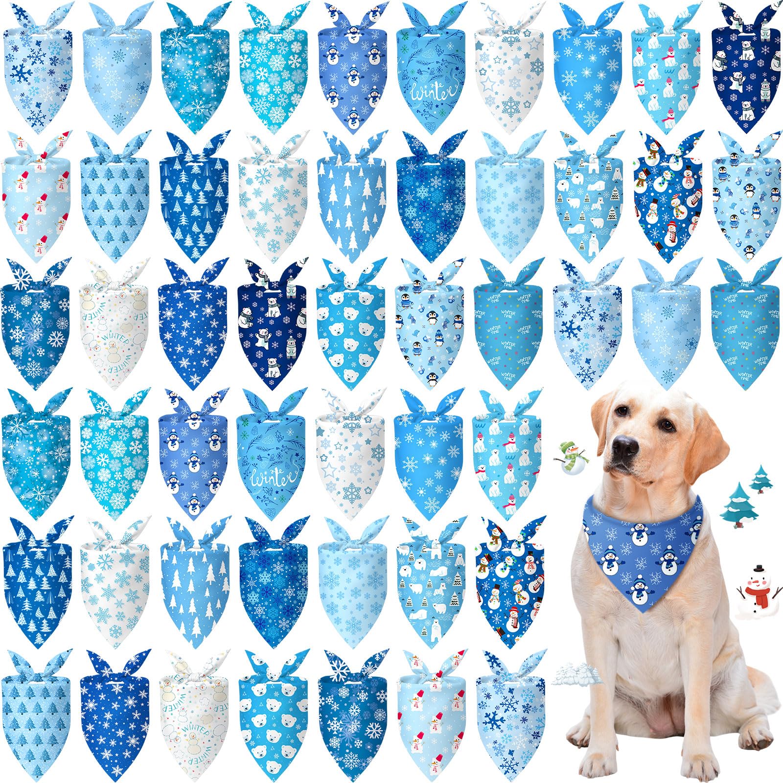 Preboun Lot de 50 bandanas d'hiver pour chien en vrac, flocons de neige, bandanas triangulaires pour chiens, écharpes triangulaires, accessoires photo, accessoires pour animaux de compagnie, 25 styles