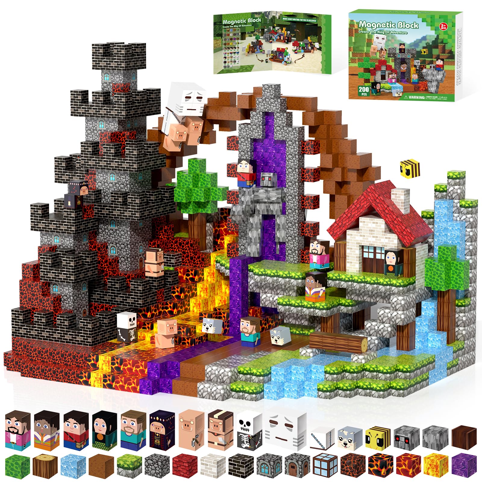 Kryzomat Magnetic Blocks 200 PCS, Magnetic Building Blocks for Kids Ages 3+, Adventure Theme for Boys Girls, STEM Magnet Construction Toy for Birthday Christmas