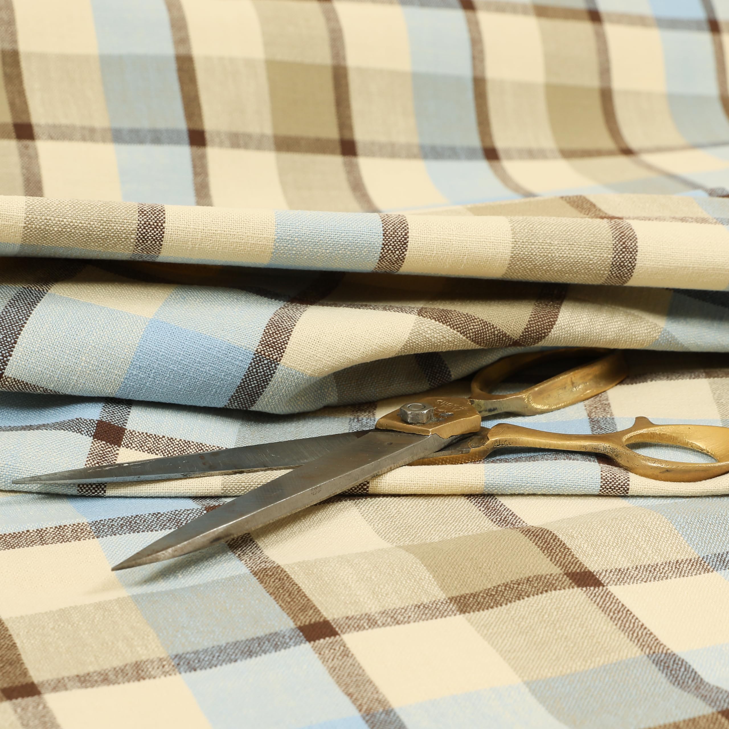 Redbrick Mill Fabrics Flame Retardant Quality Scottish Tartan Pattern Chenille Curtain Furnishing Upholstery Fabric (Blue, Per Metre)