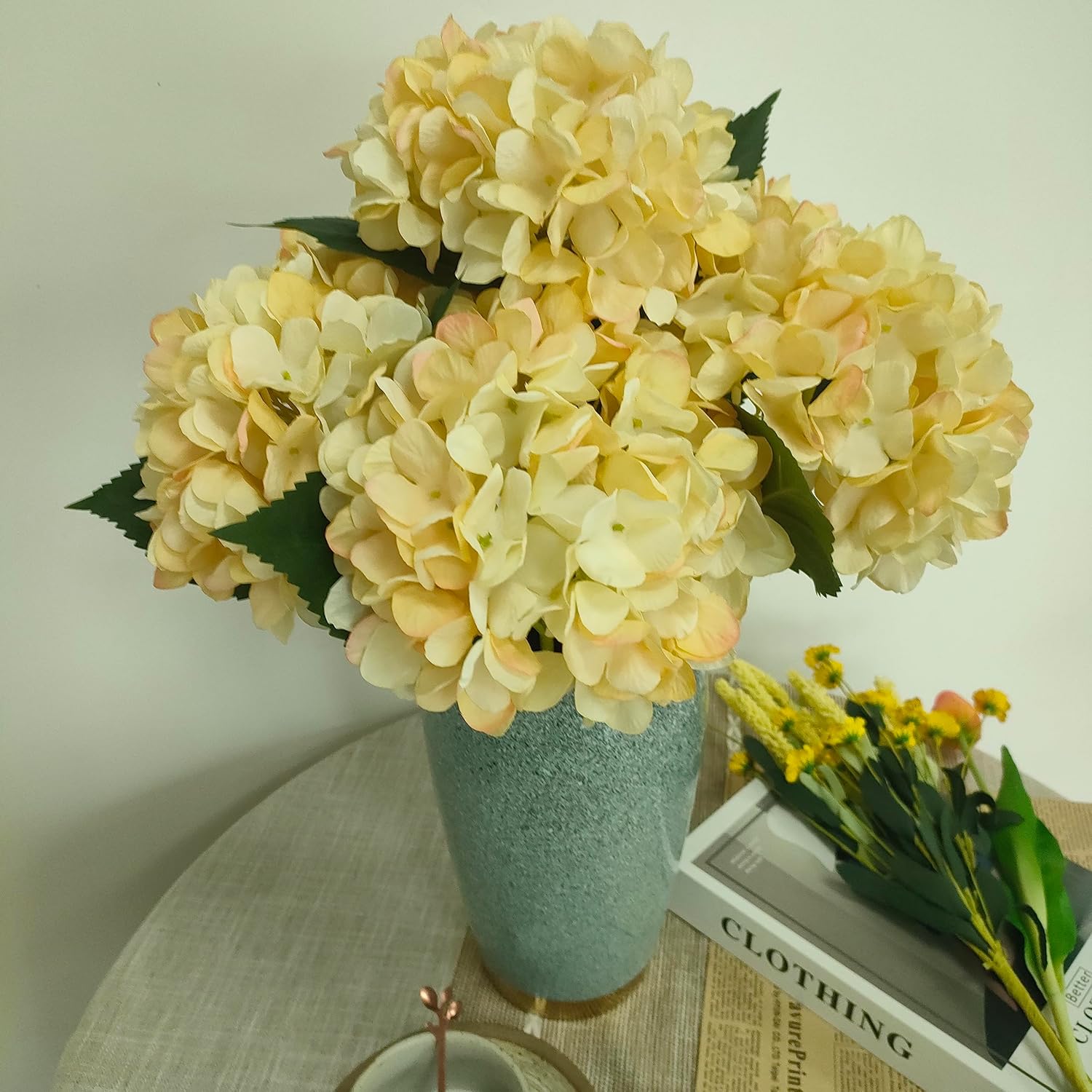 Hydrangea Artificial Flowers,6 Pcs Faux Hydrangea Flowers,Artificial Hydrangeas Flowers with Stems,Fake Hydrangeas,Silk Hydrangeas Flowers with Stems for Home Decor (6, Champagne) - Image 3