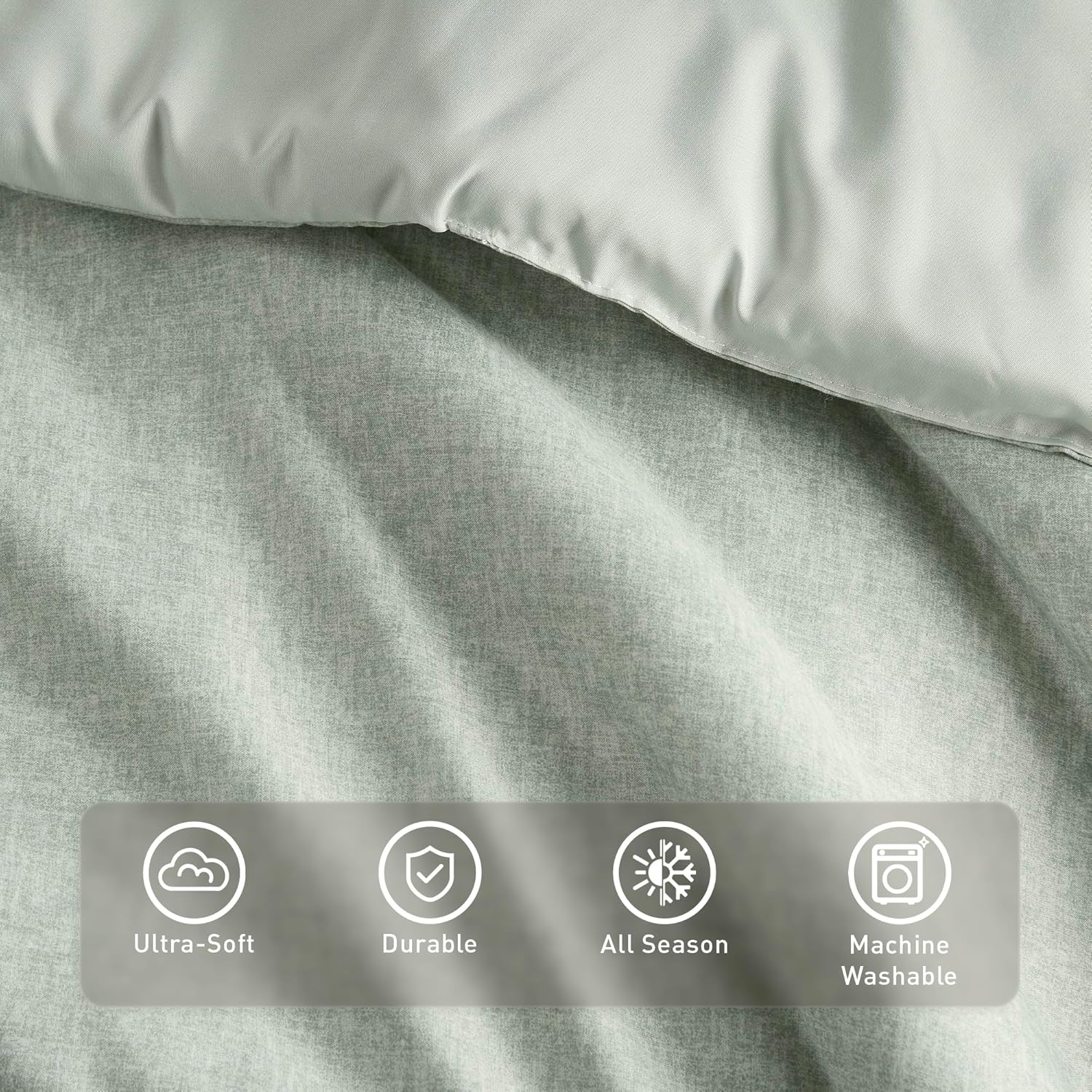 King Size Comforter Set, Lightweight Sage Green Soft Bedding for All Seasons, 3 Pieces Chambray Print Solid Farmhouse Bed Set, Comforter & Shams - Image 4