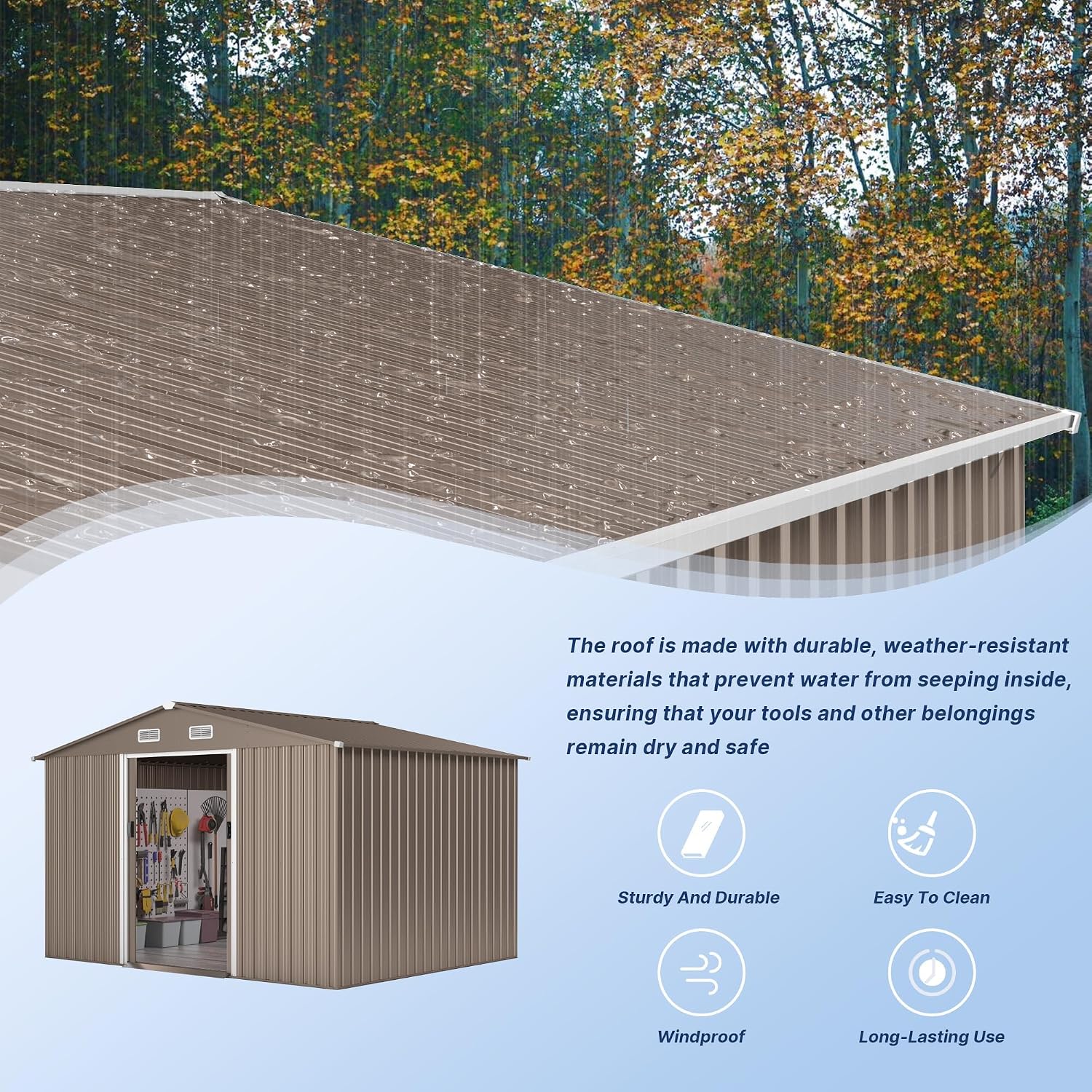 Kullavik 10FT x 8FT Outdoor Storage Shed with Window and Lockable Doors,Waterproof Metal Garden Tool Shed,Galvanized Steel shed for Backyard,Garden,Patio