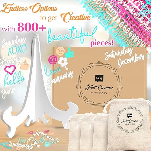 Miniatura 3 de Felt Creative Home Goods - Tablero de letras de fieltro rústico, paquete definitivo, marco y soporte de madera blanca vintage, juego de 800 letras
