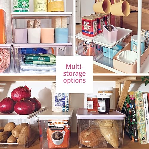 Miniatura 5 de iDesign Rosanna Pansino x Papelera de plástico reciclado con tapa, contenedor transparente/tapa de chispas de lavanda, 9 x 12 x 6 pulgadas (paquete