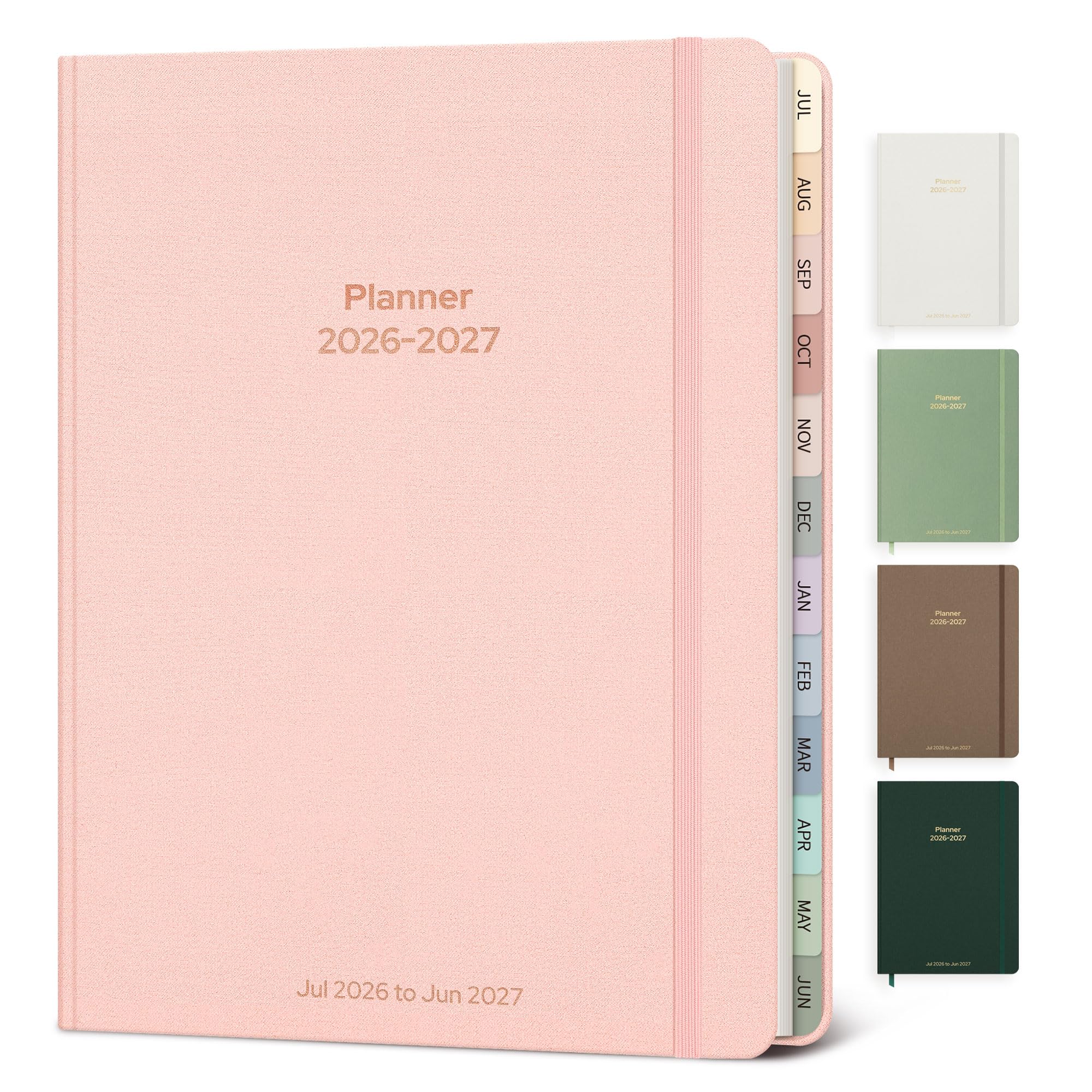 2026 Wochen- und Monatsplaner, Jan.2026-Dez.2026, Leinen, Hardcover-Kalender 2026, Agenda-Planer, Tages-To-Do-Liste, Notizbuch mit monatlichen Registern, 18,5 x 25,4 cm, Pfirsichrosa | Juli 2026 - Juni 2027, Hardcover Agenda 2026-2027, Kalender Tagesplane