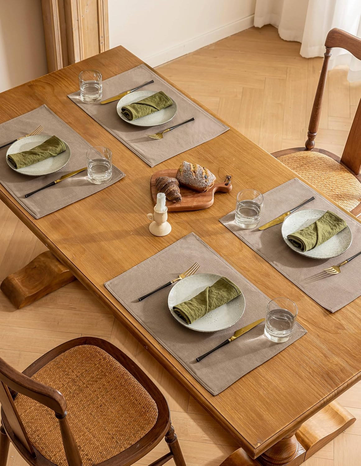 Rectangle Cloth Table Placemats Set of 12 Water Repellent Non Slip Heat Resistant Washable Linen Dining Place Mats Farmhouse Modern Table Decor 12x18 Inch