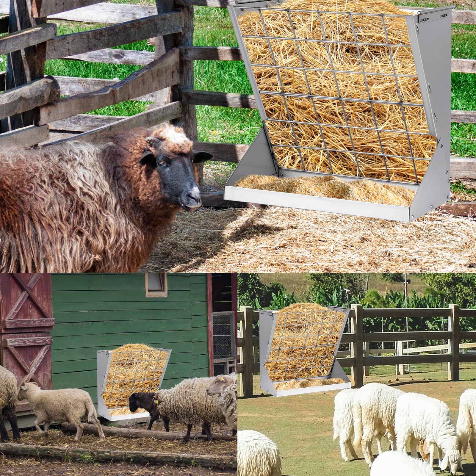 Rastrelliere per Fieno per Pecore, Rastrelliere a Muro Zincate per Bovini, Rastrelliere in Metallo per Capre e Cavalli per Fieno e Granaglie con Distanza Regolabile per Pecore, Capre, Cavalli
