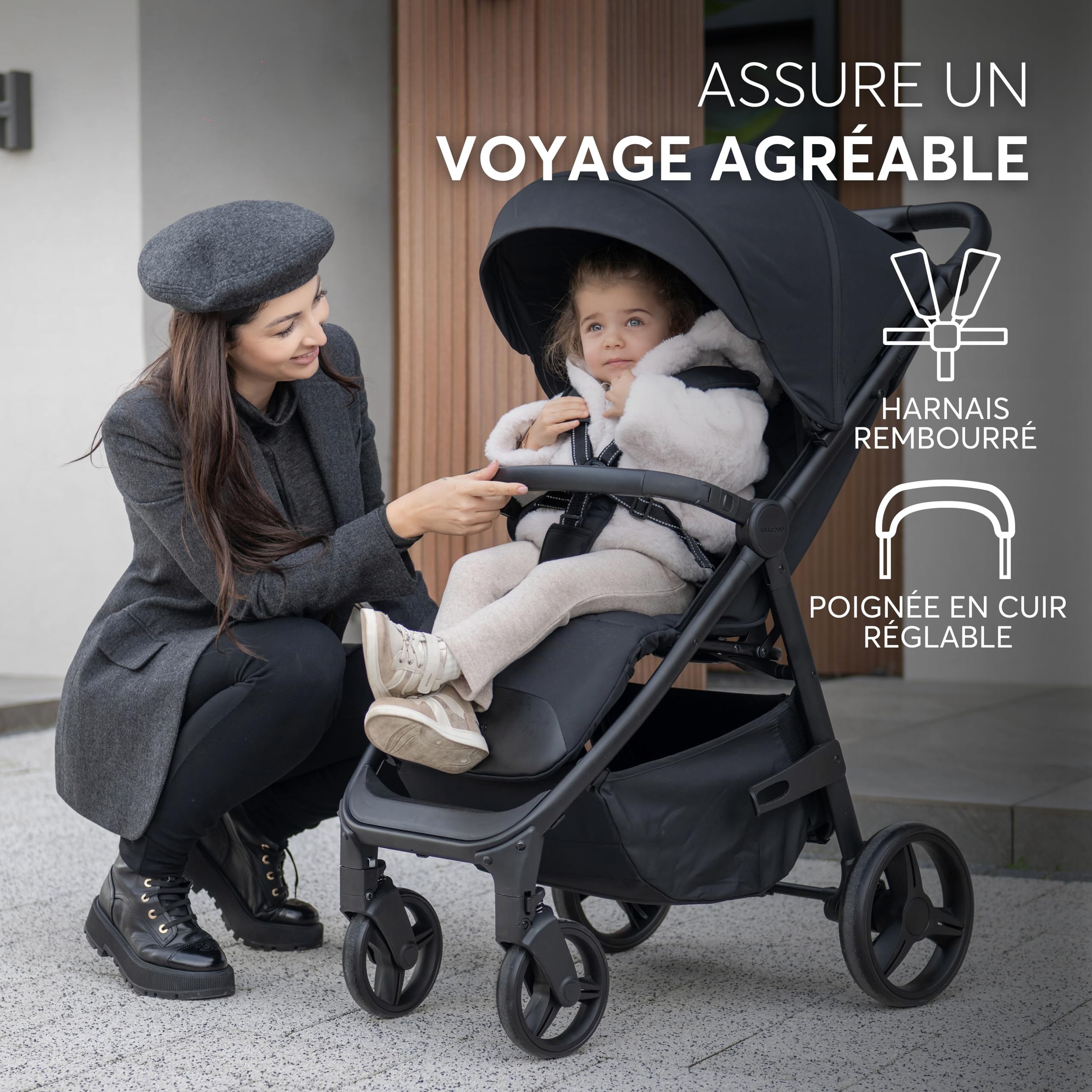 KikkaBoo Poussette Canne Compacte Bébé URBAN, Poussette Compacte Légère, Naissance à 22 kg, Pliage Automatique, Roues EVA avec Suspension, Gris Foncé