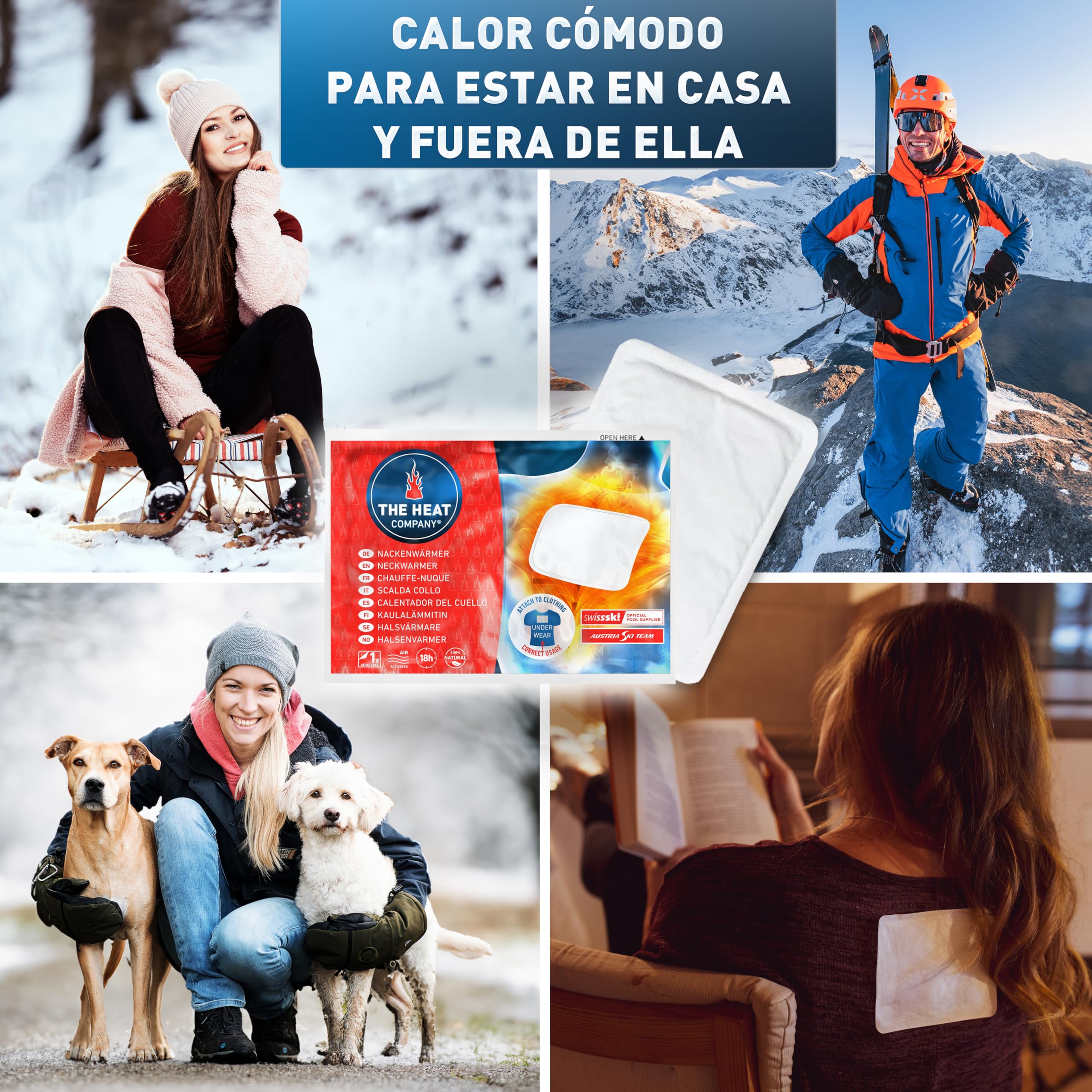 THE HEAT COMPANY Calentador del Cuello - 3 piezas - EXTRA CÁLIDO - adhesivo - Calentador Cuerpo - 18 horas de calor acogedor - calor instantáneo - activado por aire - puro natural
