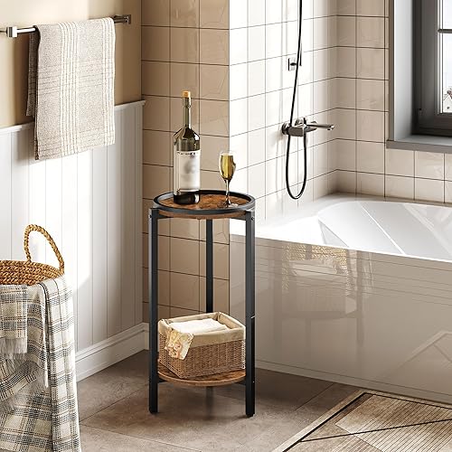 Miniatura 6 de HOOBRO Mesa auxiliar redonda pequeña, mesa de café para sofá esquina, 28.7 pulgadas de alto, mesita de noche redonda delgada, mesa de pedestal