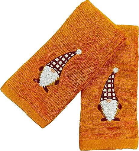 Miniatura 5 de Serafina Home Toallas de baño de otoño gnomo sobre terracota naranja óxido de felpa, juego de 2 piezas, 12 "x 18" decoración de baño