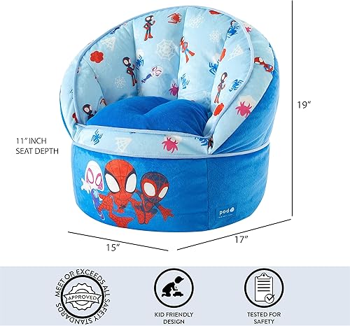 Miniatura 23 de Idea Nuova Cocomelon - Puf redondo azul para niños, a partir de 3 años, grande Cocomelón,Spidey y sus increíbles amigos,Unicornio,Tiburón