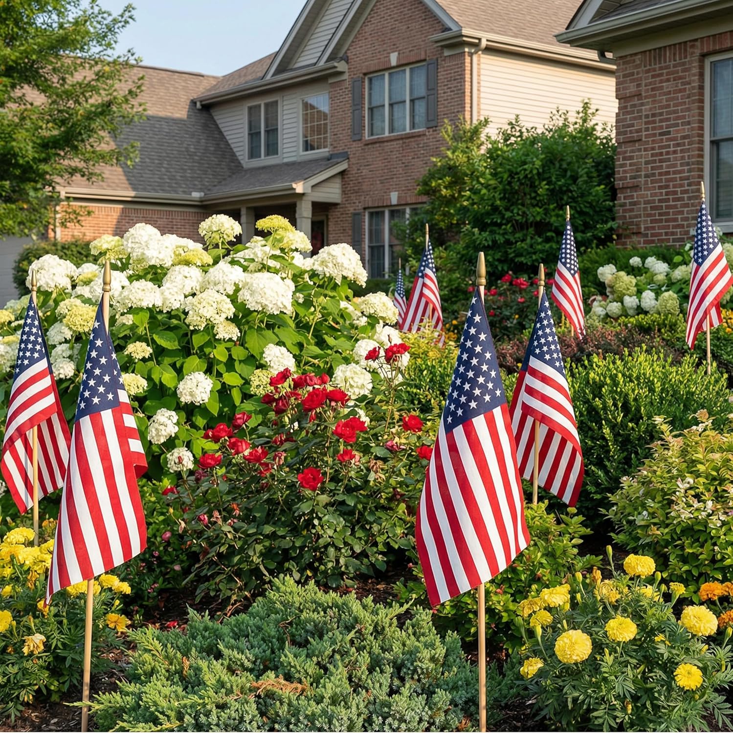 100 Pack Small American Flags on Stick 8x12 Inch, Mini Handheld USA Flags Bulk with Wooden Stick and Kid-Safe Spear Top, for Sports Events Patriotic Holidays Parades Parties 4th of July Decorations