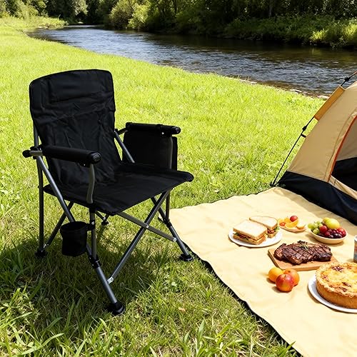 Miniatura 2 de Silla de camping plegable con portavasos y bolsa de almacenamiento, soporte resistente de 404 libras, silla de campamento portátil plegable de gran
