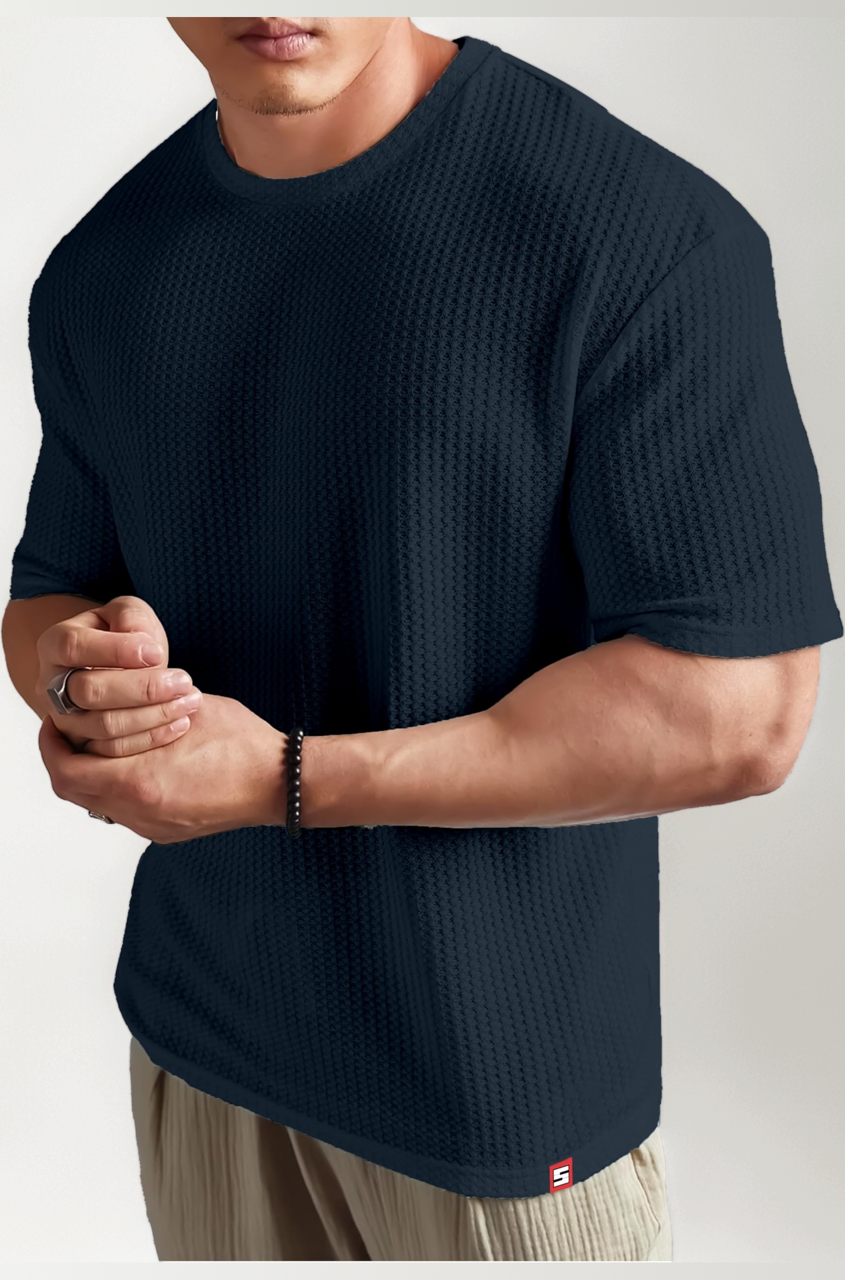 Men Oversized T Shirt Solid Dotted Design | Round Neck Loose Fit Drop Shoulder Casual T-Shirt for Men