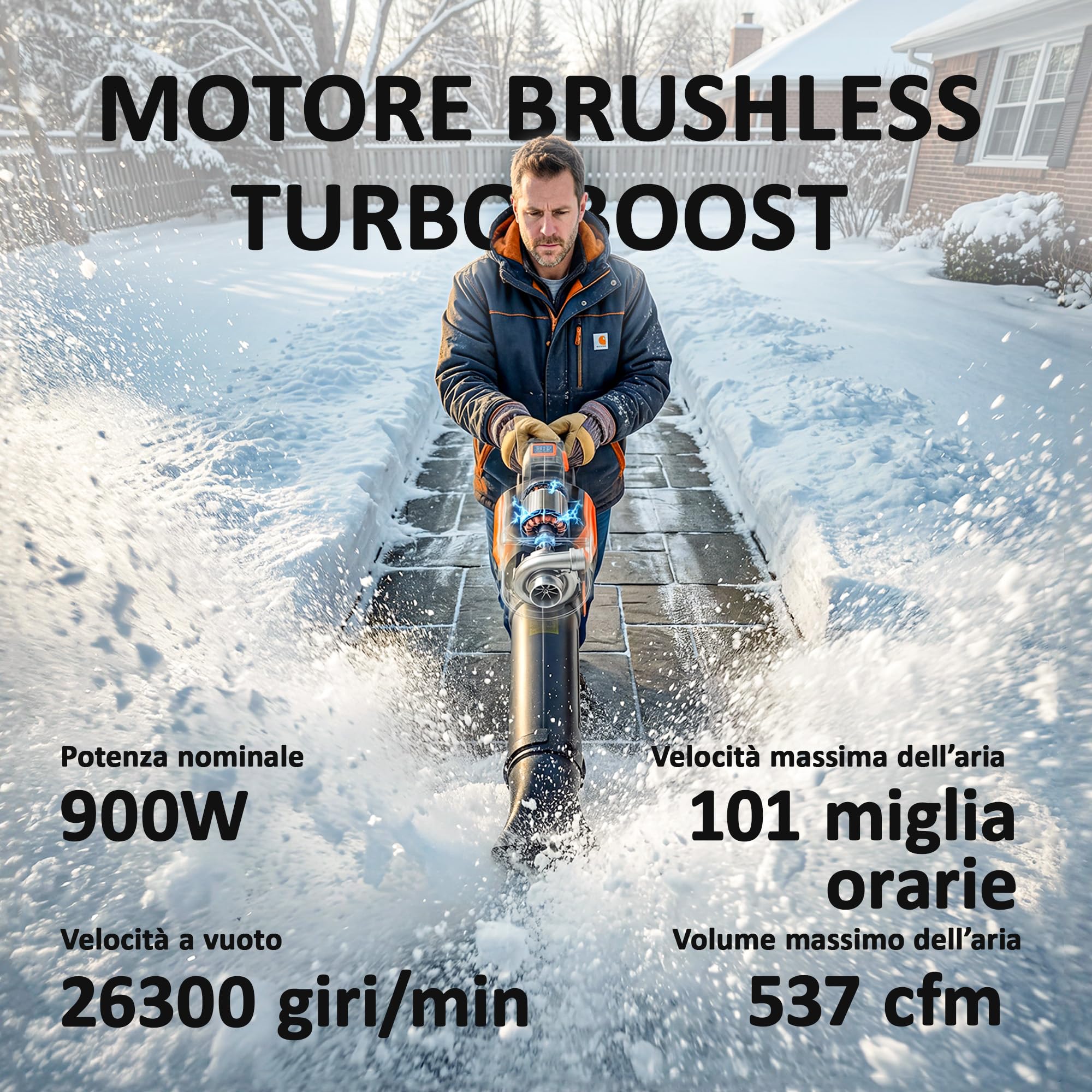 Outsunny Soffiatore a Batteria 20V, Soffiatore Foglie con 2 Batteria 4Ah, Motore Brushless 900W, 3 Livelli Velocità 162.7 km/h, Turbo Boost, Caricabatterie, Leggero, per Giardino Foglie Neve Polvere