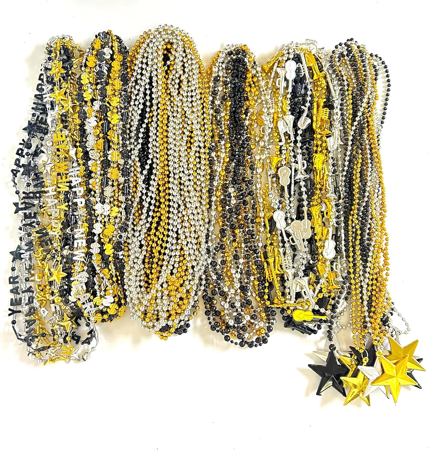 90 Pcs with 6 Styles Happy New Year Bead Black Gold Silver New Year New Year's Eve Beads Gift New Year Party Decorations