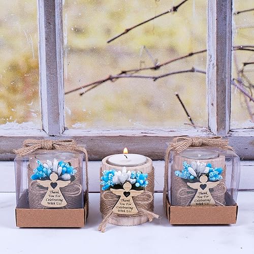 Miniatura 4 de Pack of 10 Wood Tealight Candle Holder Handmade Baptism Gifts for Boys Communion Favors for Guests First Communion Gift Baptism Candle Tealight