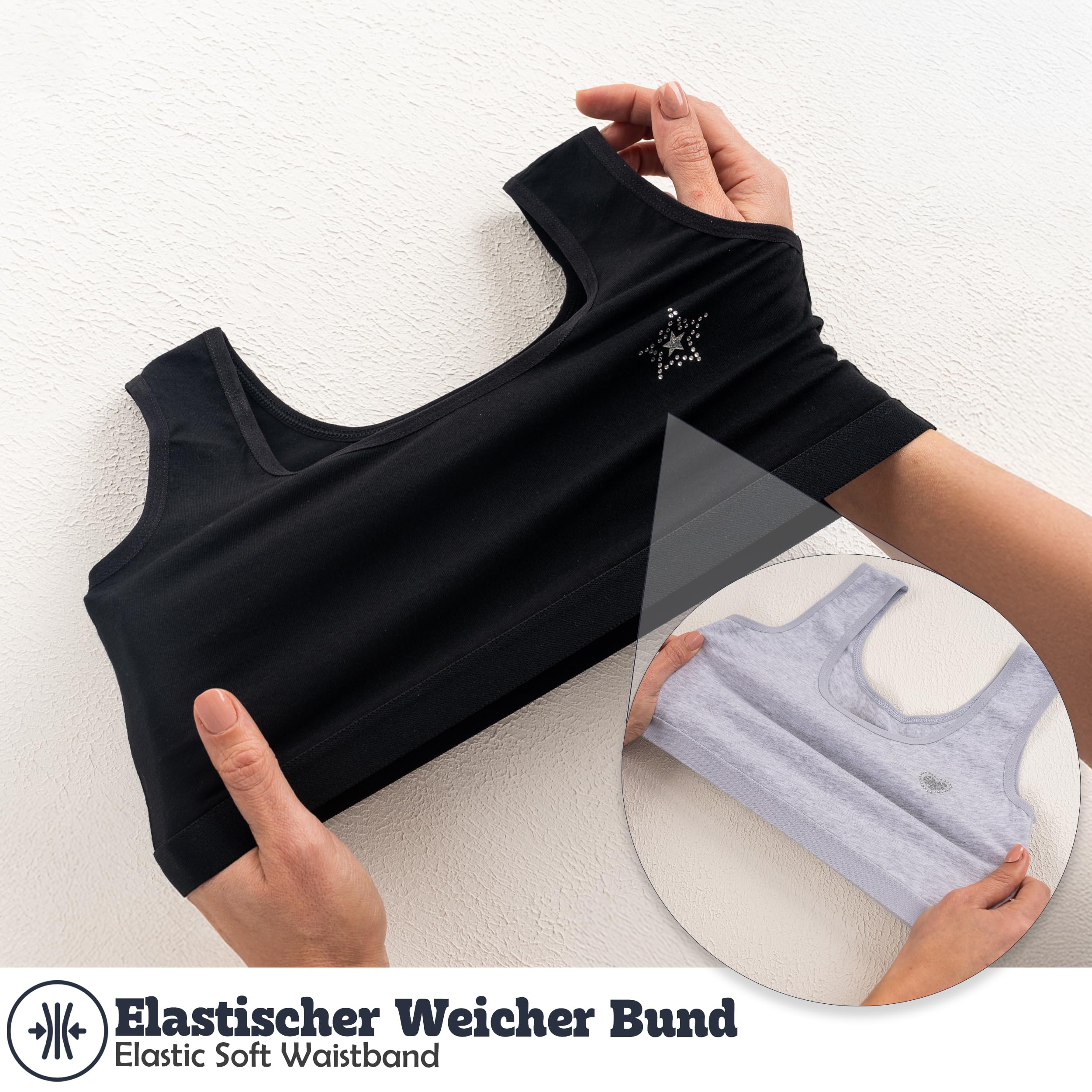 LOREZA ® 5 dziewczęcy biustonosz z bawełny ze strasem ramiączka spaghetti biustonosz sportowy rozmiar 140-170