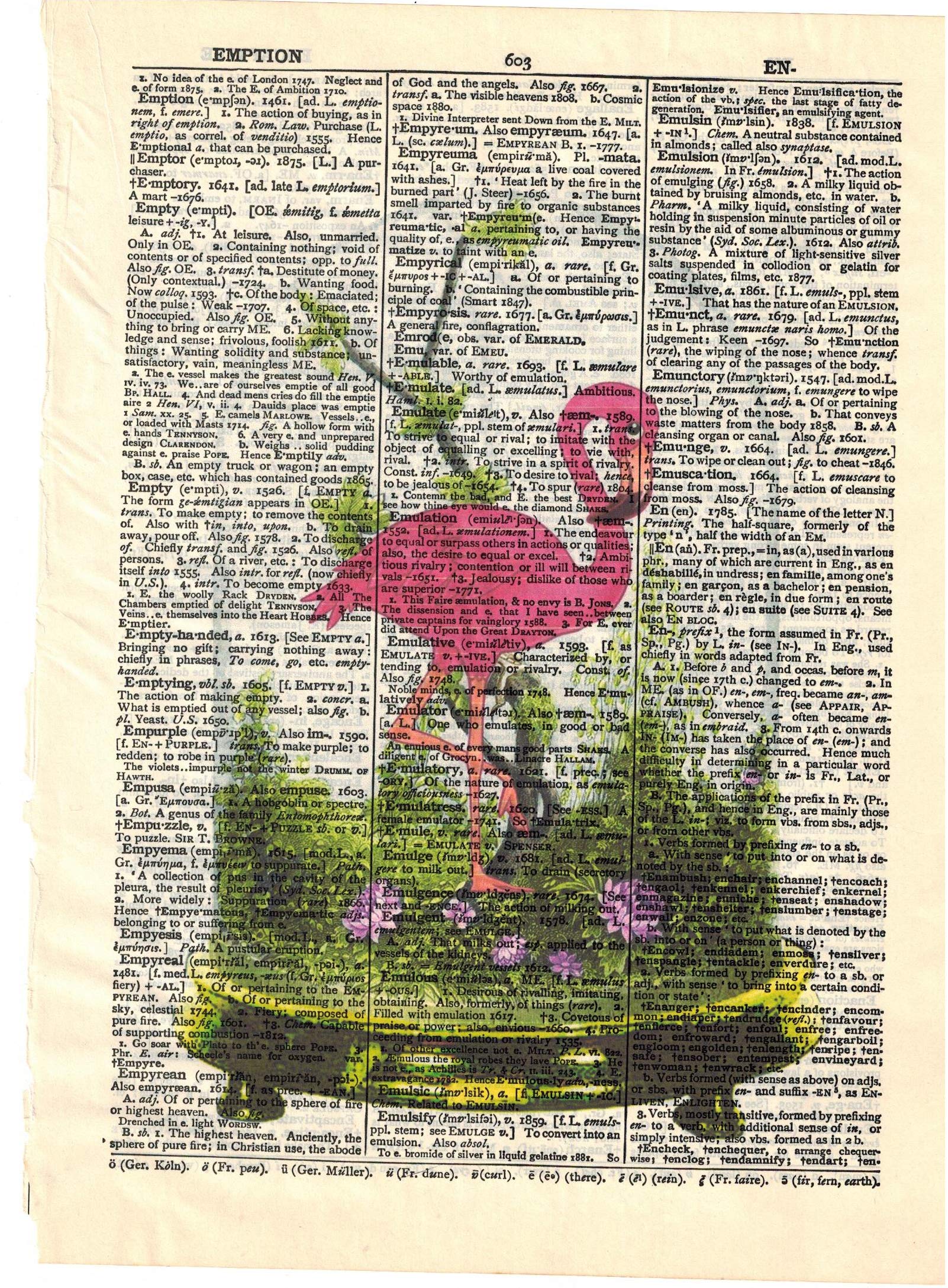 Artnwordz Flamingo Under Glass Dictionary Page Art Print